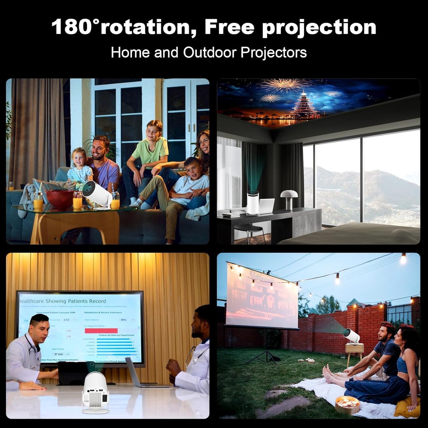 Mini Projector,Equipped with Dual Band WiFi 6 and Bluetooth 5.0,Supports 4K 1080P Resolution Portable Projector,180 ° Rotatable,Compatible with Android 13/30-200 Inches/HDMI/USB