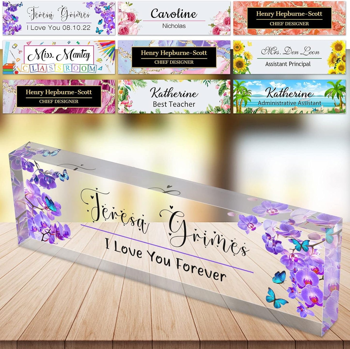 Desk Name Plate Personalized Custom Name Plaque Sign for Desks Office Customized Desk Plate Acrylic Block Decor Gift 8x2.5 inch