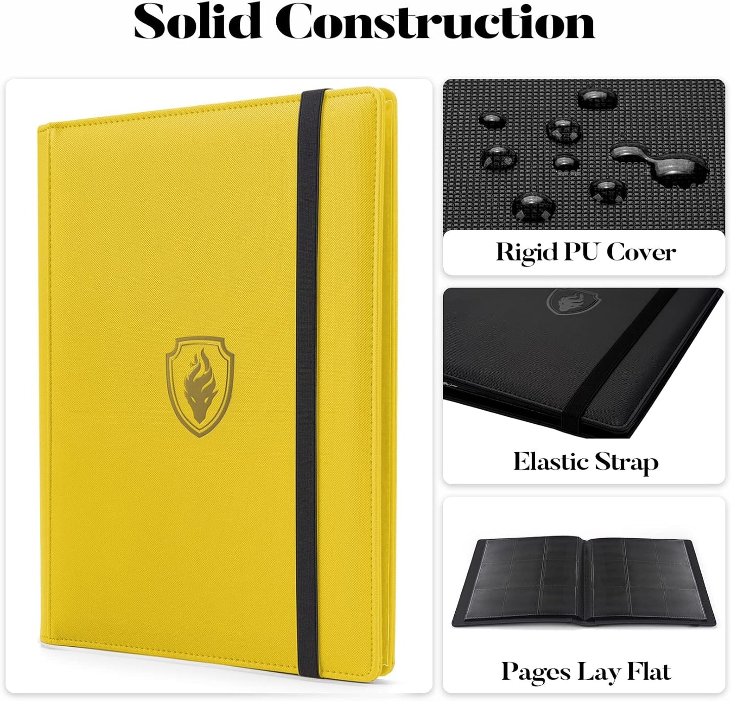 Premium Card Binder 9 Pocket, Fabmaker PU Cover Trading Card Binder for 360 Cards, Sturdy Card Collection Album, Card Holder Folders for YuGiOh, MTG, TCG, Game Cards & Sports Cards, Yellow