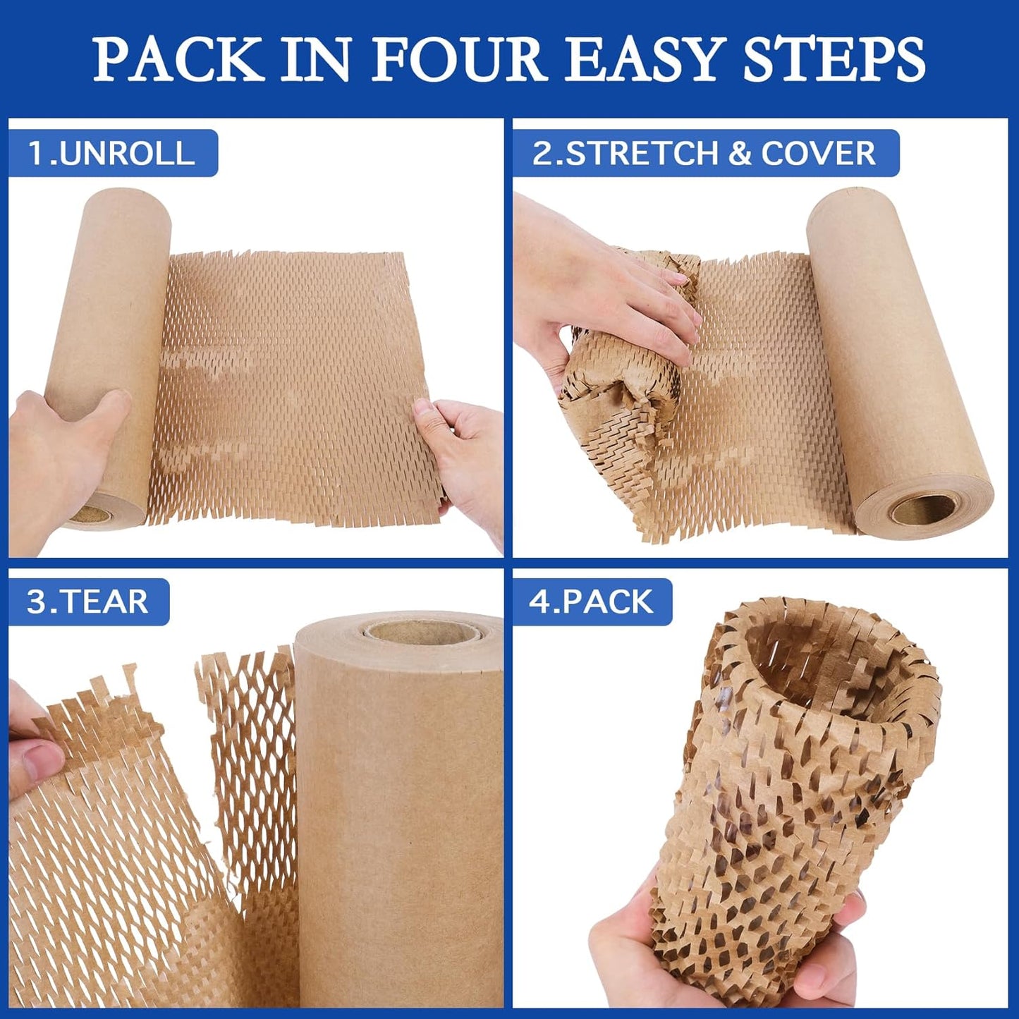 Aimyoo Honeycomb Packing Paper, 12" x 131' Recycled Bubble Wrap for Packing, Eco Friendly Bubble Packing Paper Wrapping Roll for Moving Shipping Packaging