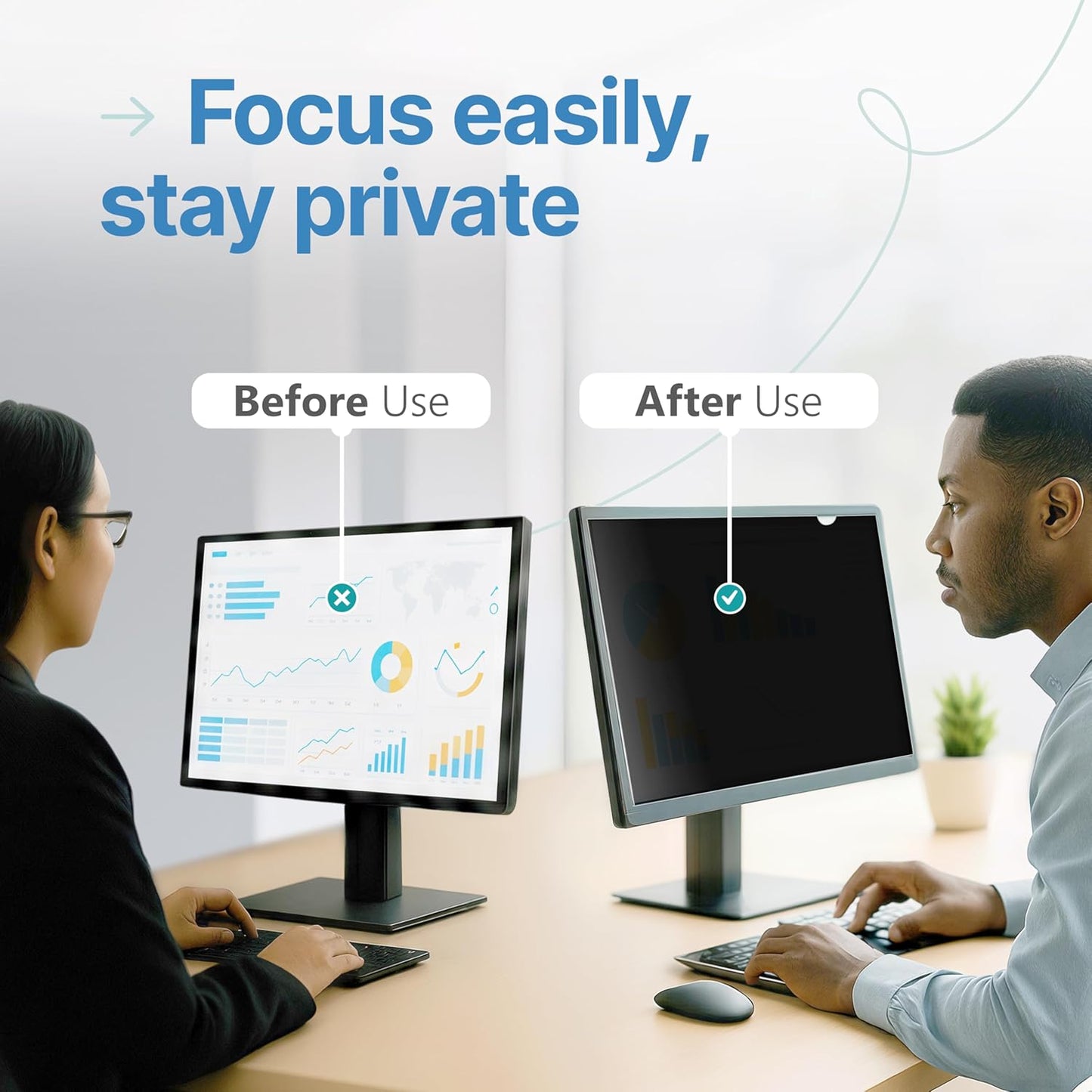 VINTEZ [2 Pack] 24 Inch 16:9 Privacy Screen for Computer Monitor and Laptop - Anti Glare Protector Film Blue Light Filter Eye Protection - Computer Screen Privacy Shield