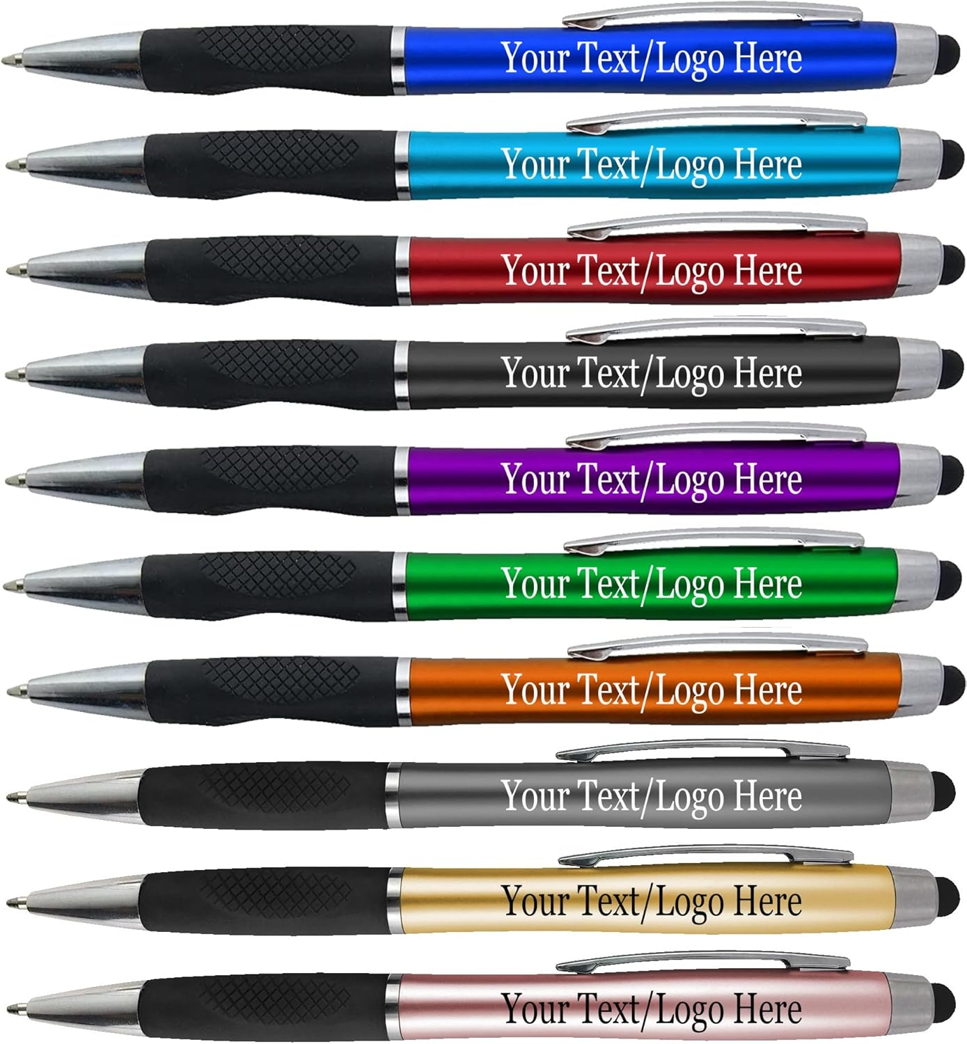 Personalized Pens With your Custom Logo or Text-300 Pack Bulk-for Businesses, Parties, and Events, 2 in 1 Ballpoint Pen + Capacitive Stylus for Touchscreen Devices, Orange Barrel, Blue Ink