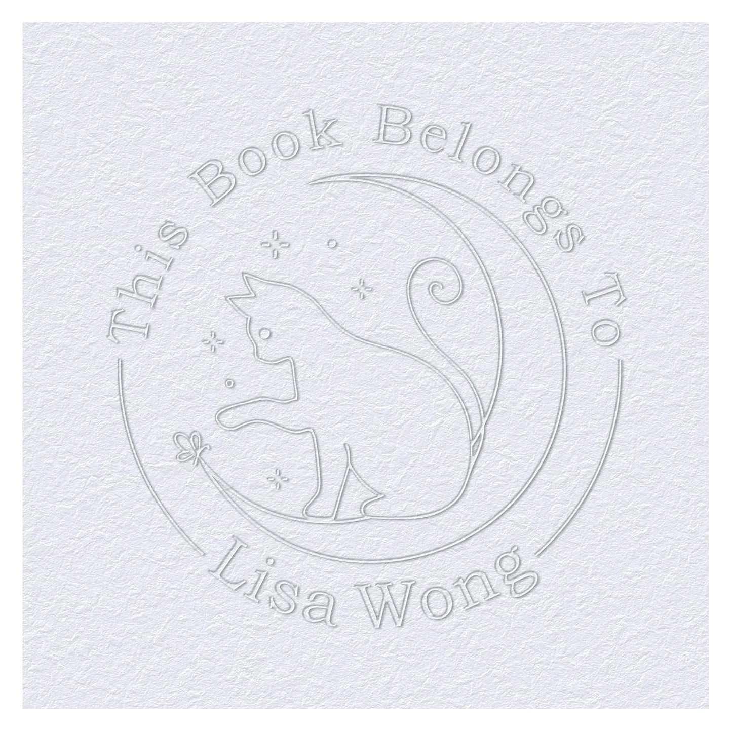 Cat Moon Book Embosser Custom Embosser Stamp with Your Name and Cute Kitty Personalized Library Embosser Stamp Customized Books Business Cards Paper Documents Notebooks etc. (Cute Cat - 03)