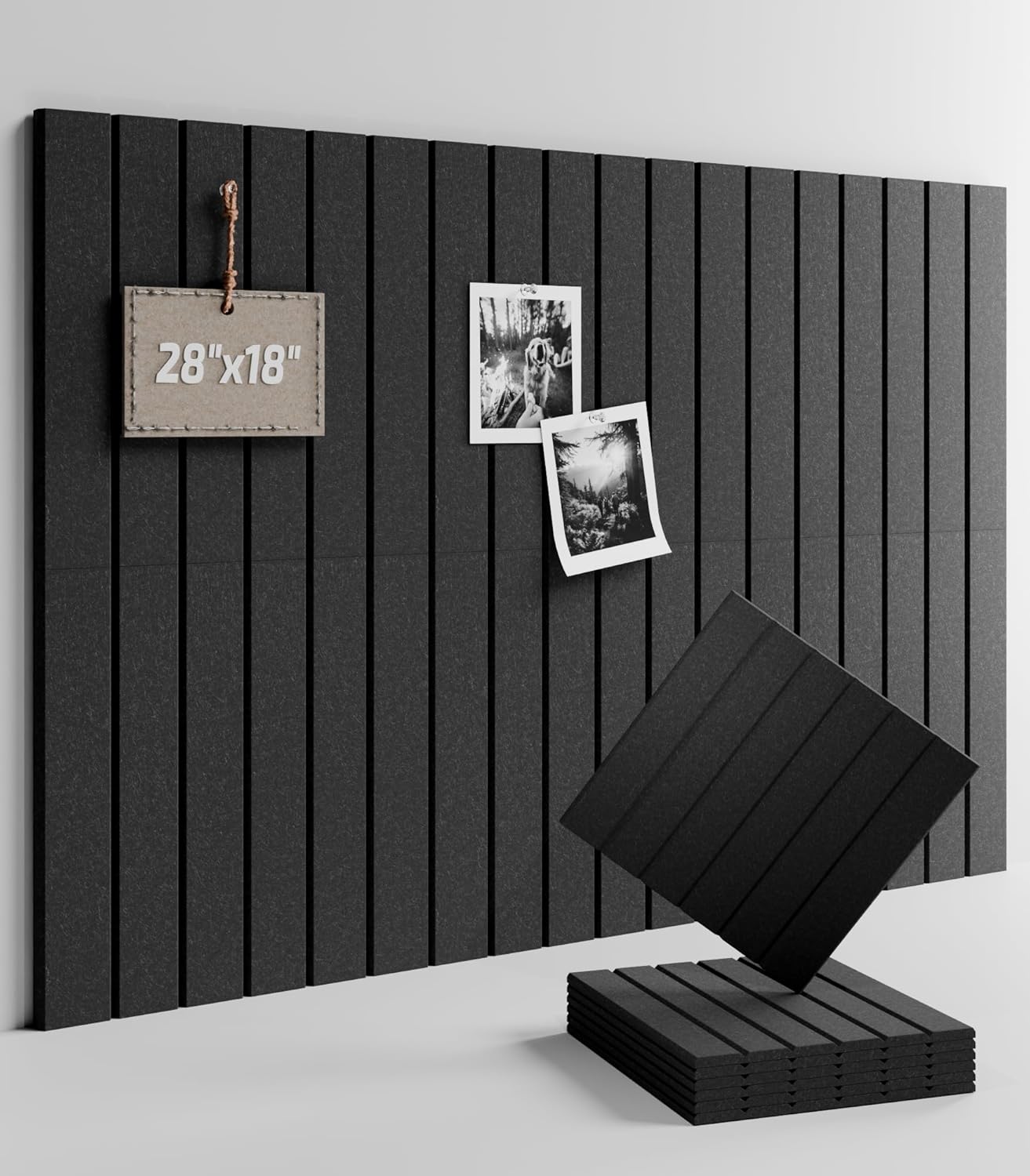 Felt Bulletin Board Tiles -28"x18" with 40 Adhesive Tabs, Cork Board Alternative for Office Decor, Push Pin Board Wall Organizer 6-Pack (Charcoal Gray)