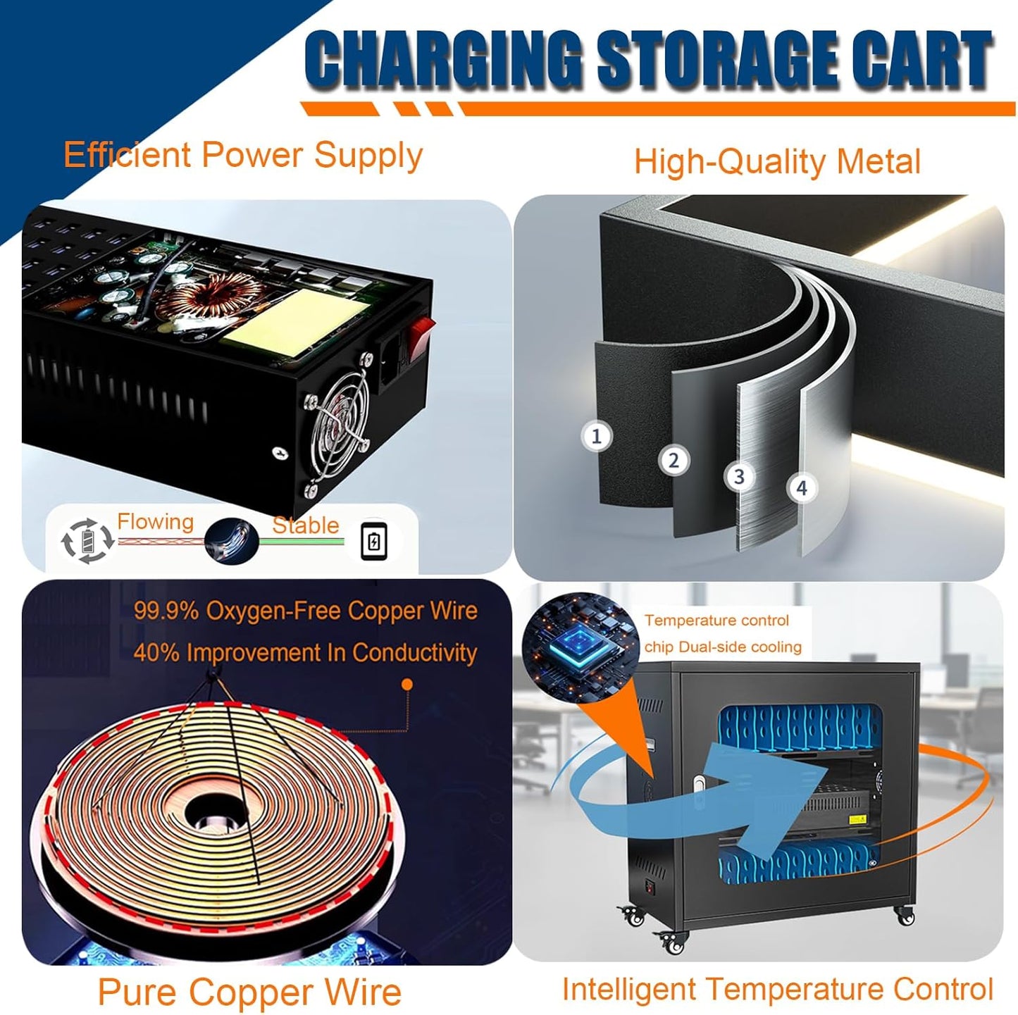 Cell Phone Fully Assembled Charging Storage Cart with Lock, USB Charging Station 30 Device Mobile with Wheels, Glass Cabinet Door Rechargeable Tablet & Laptop Locker Cabinet, for ClassroomOffice