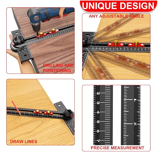 29 Inch Woodworking T Square Ruler, Aluminum Alloy, Adjustable Angle 15-165° - Image 6