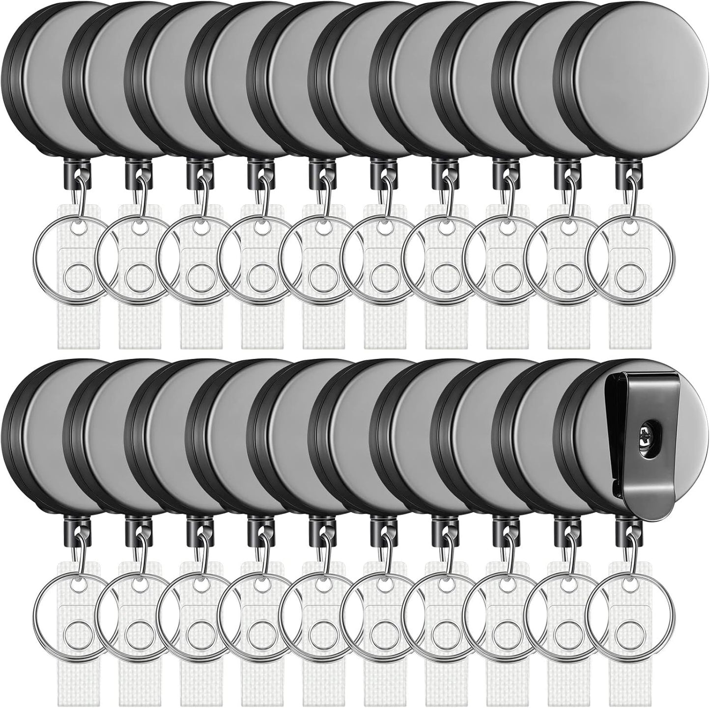 Leelosp 20 Pack Heavy Duty Retractable Badge Holder Reel Metal ID Badge Holder with Belt Clip Keyring Retractable Clip Bulk Card for Work Employee Doctor Nurse Gifts (Glossy Grey)