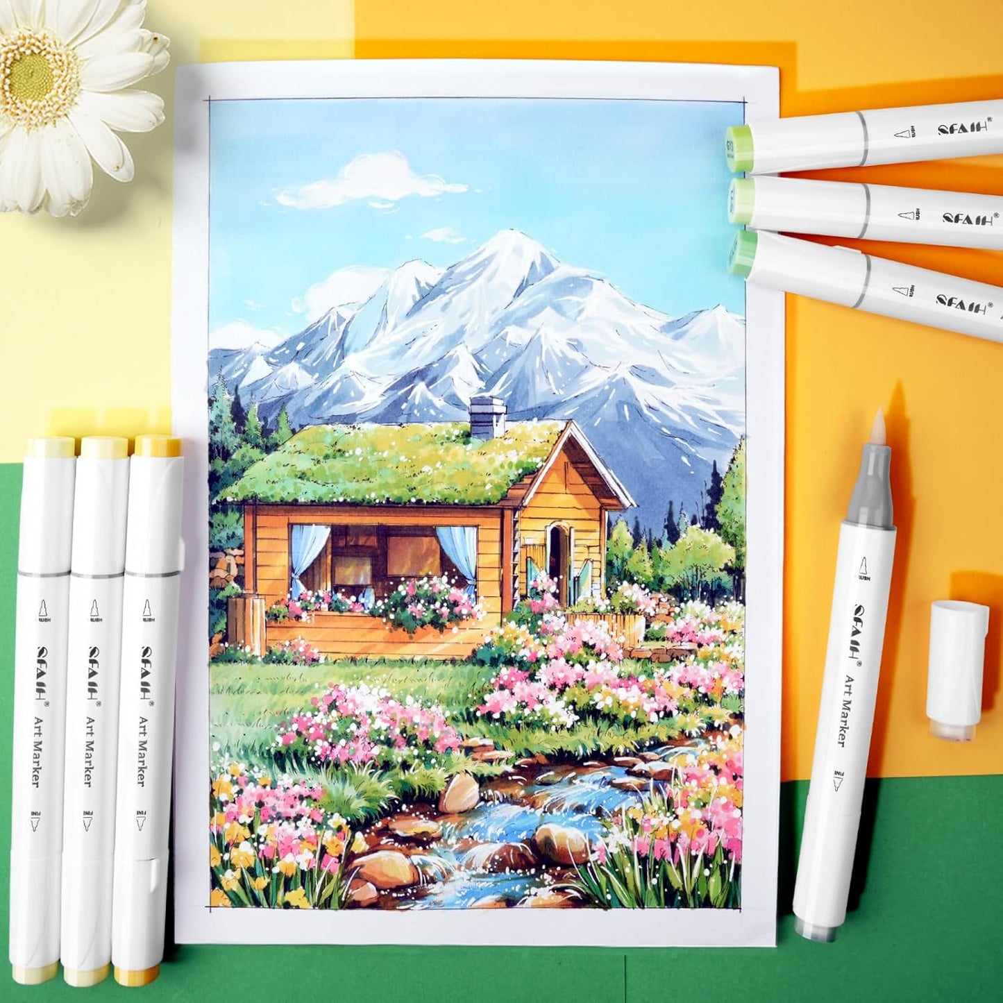 SFAIH Alcohol Markers Brush & Chisel - 168 Colors Double Tipped Art Markers for Adult Coloring Illustration, Gifts for Artist Adult - Adjustable Shoulder Strap & Faux Leather Lining & Outer Zip Pocket