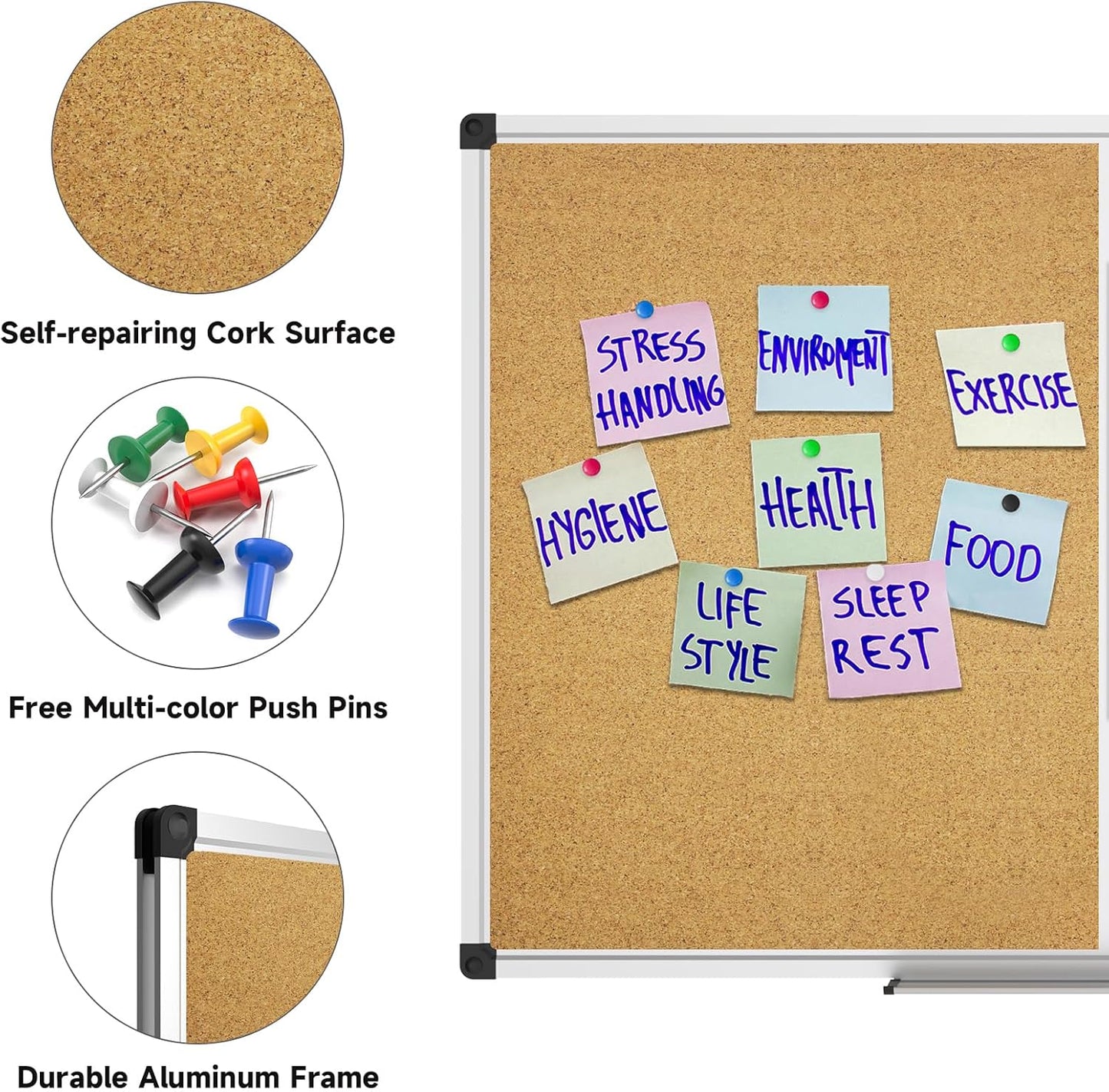 XBoard Magnetic Dry Erase Board & Cork Board 48 x 36 whiteboard, Combination White Board with Aluminum Frame