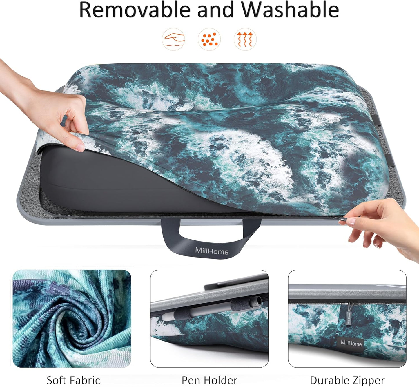 MillHome Blue Lap Desk with Cushion, Fits up to 17 inch Laptop, Tablet Slot and Stopper