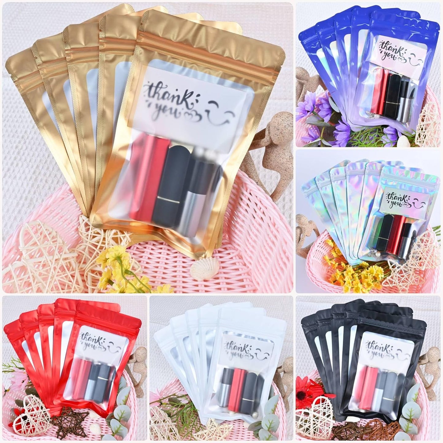 Resealable Mylar Pouch Pen Bags Great for Office Home Party Favor Food Storage Cookies Sample Jewelry Snack (100PCS, Pink and Blue Color, 4.7 x 8 inch)