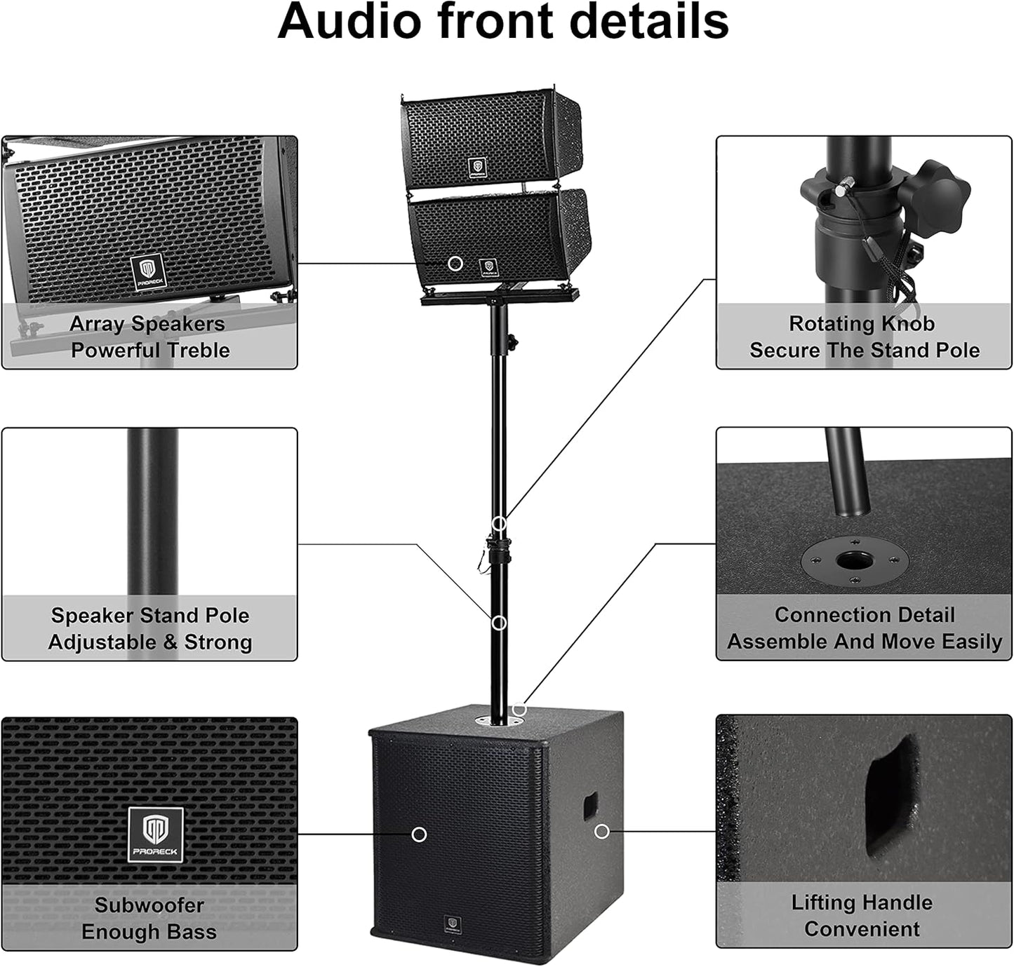 RECK 6000W P.M.P.O Stereo 15-inch Powered PA Speaker System DJ Combo Set, 4 Line Array Speakers and Two 15 inch Subwoofers with Bluetooth/USB/SD Card/Remote Control for Party DJ Wedding Meeting