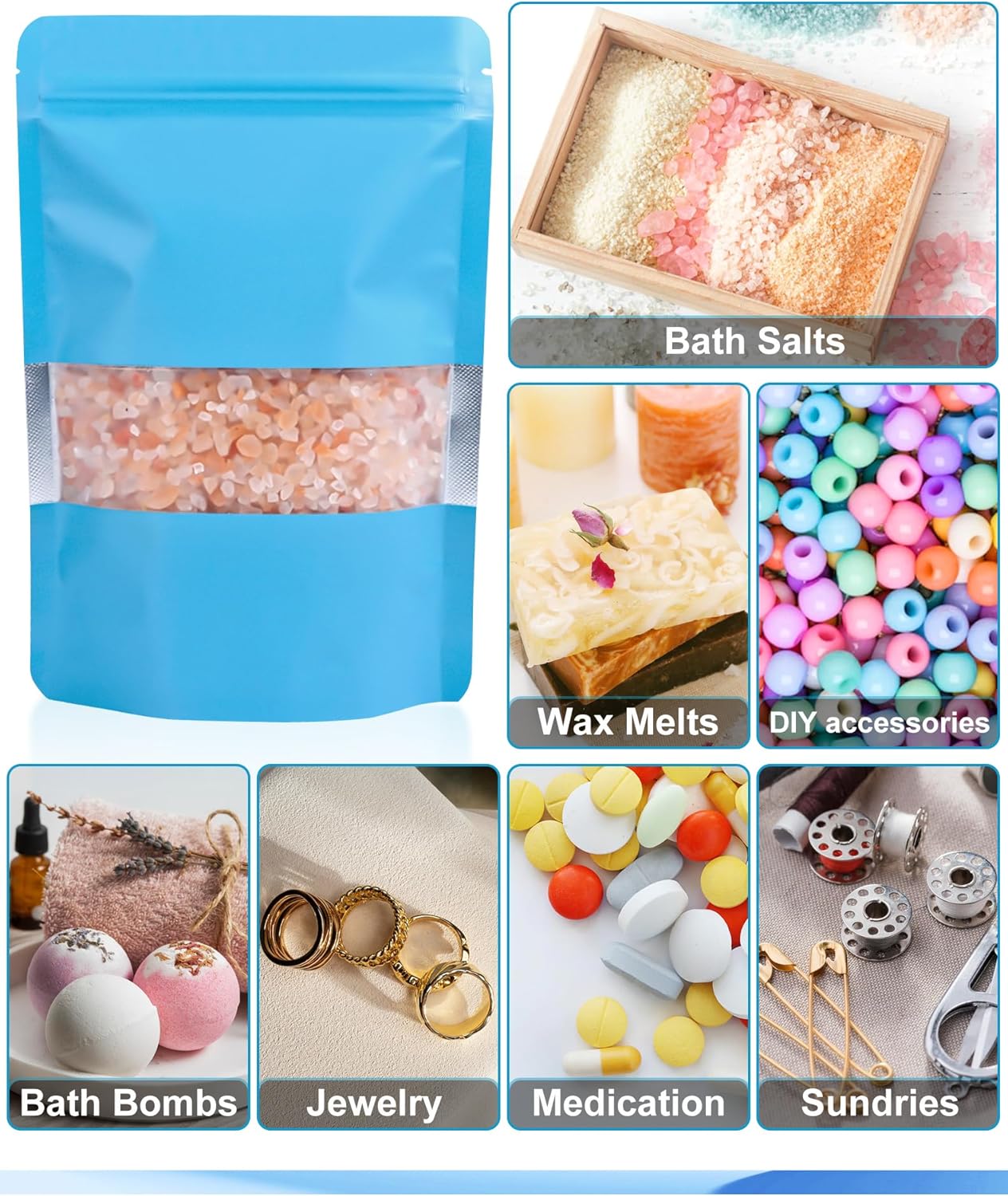 FireKylin 100 Pack Smell Proof Bags 5.9" x 8.6", Resealable Bags with Matte Window, Foil Pouch Stand Up Sealable Bags for Packaging（Blue）