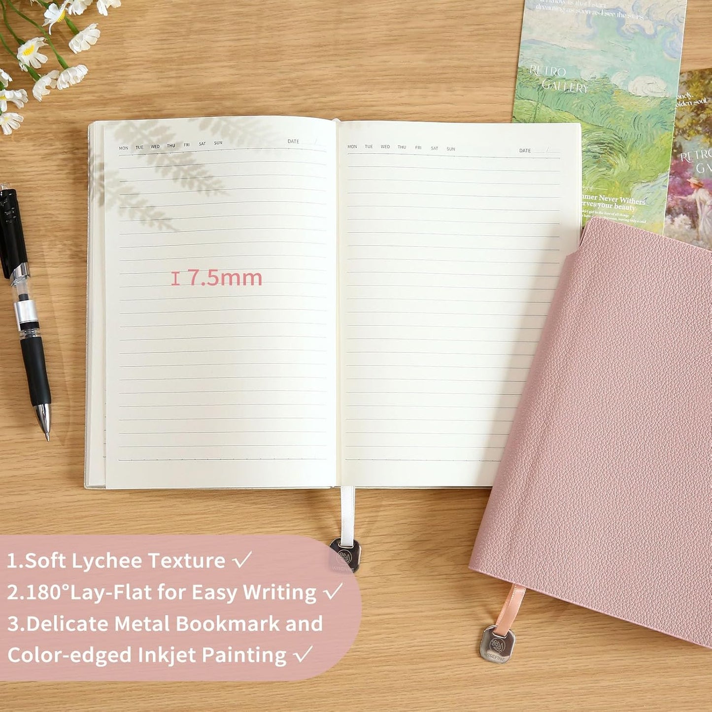 Lined Journal Notebook for Women A5 Softcover PU Leather Journals for Writing, 160 Pages Daily Journaling, College Ruled Notebooks for Work Schoo, Business 6.38'' X 8.28'' Black