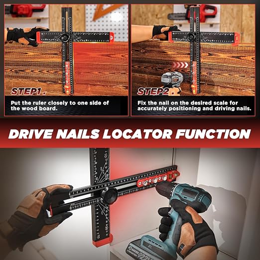 Saker 4-in-1 Drilling Positioning Ruler, Adjustable 13.78in Multifunctional T - Image 8