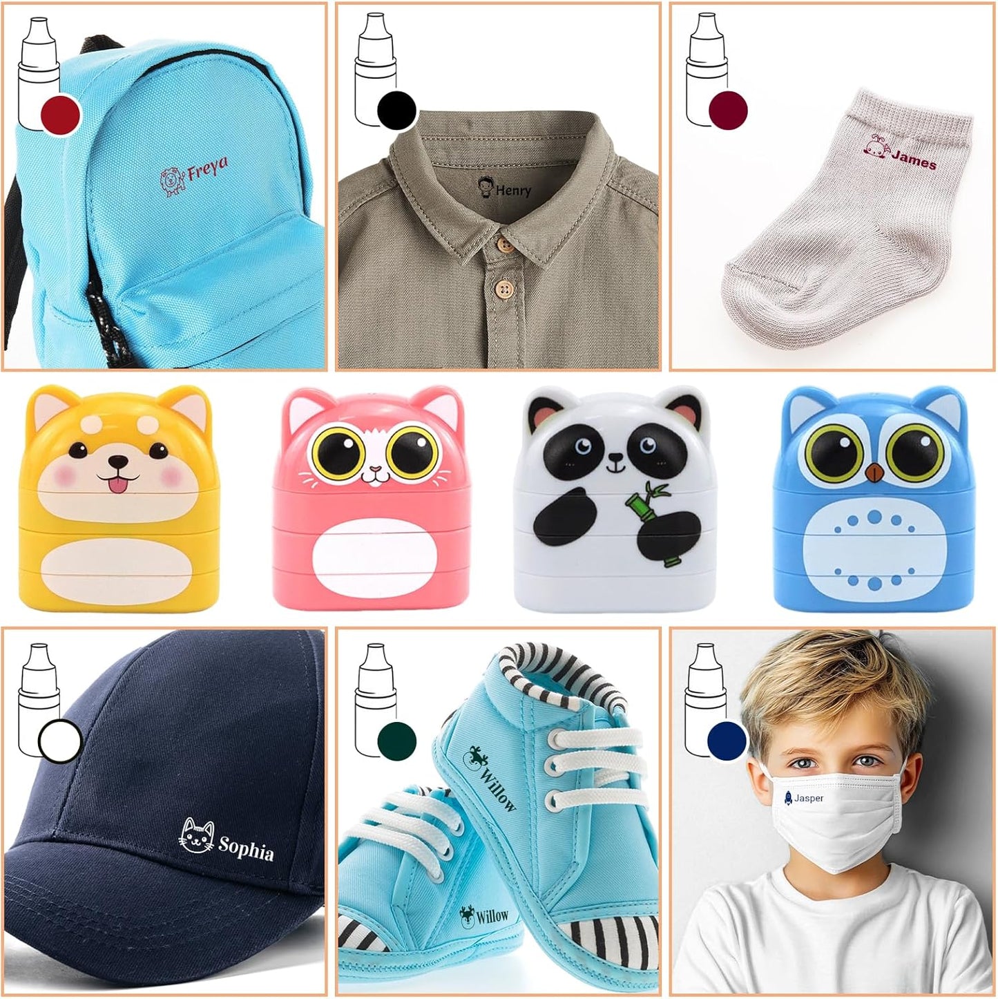 Personalized Name Stamp for Clothing Kids Waterproof Childrens Name Stamp for Clothes Stamp for Children (Two Color)