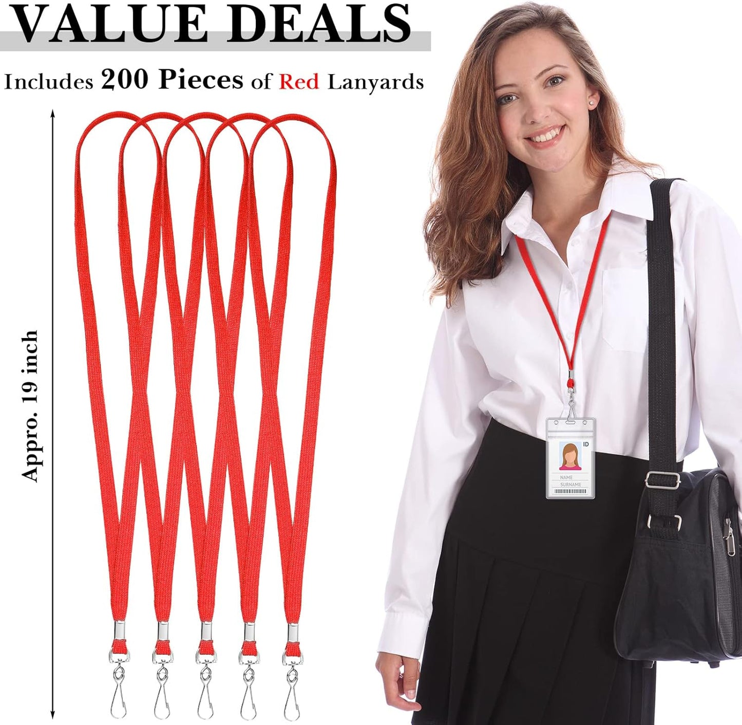 Epakh 200 Pcs Lanyards for ID Name Badge Holder Neck Lanyard Flat with Clips Neck Straps for Office School Nurse