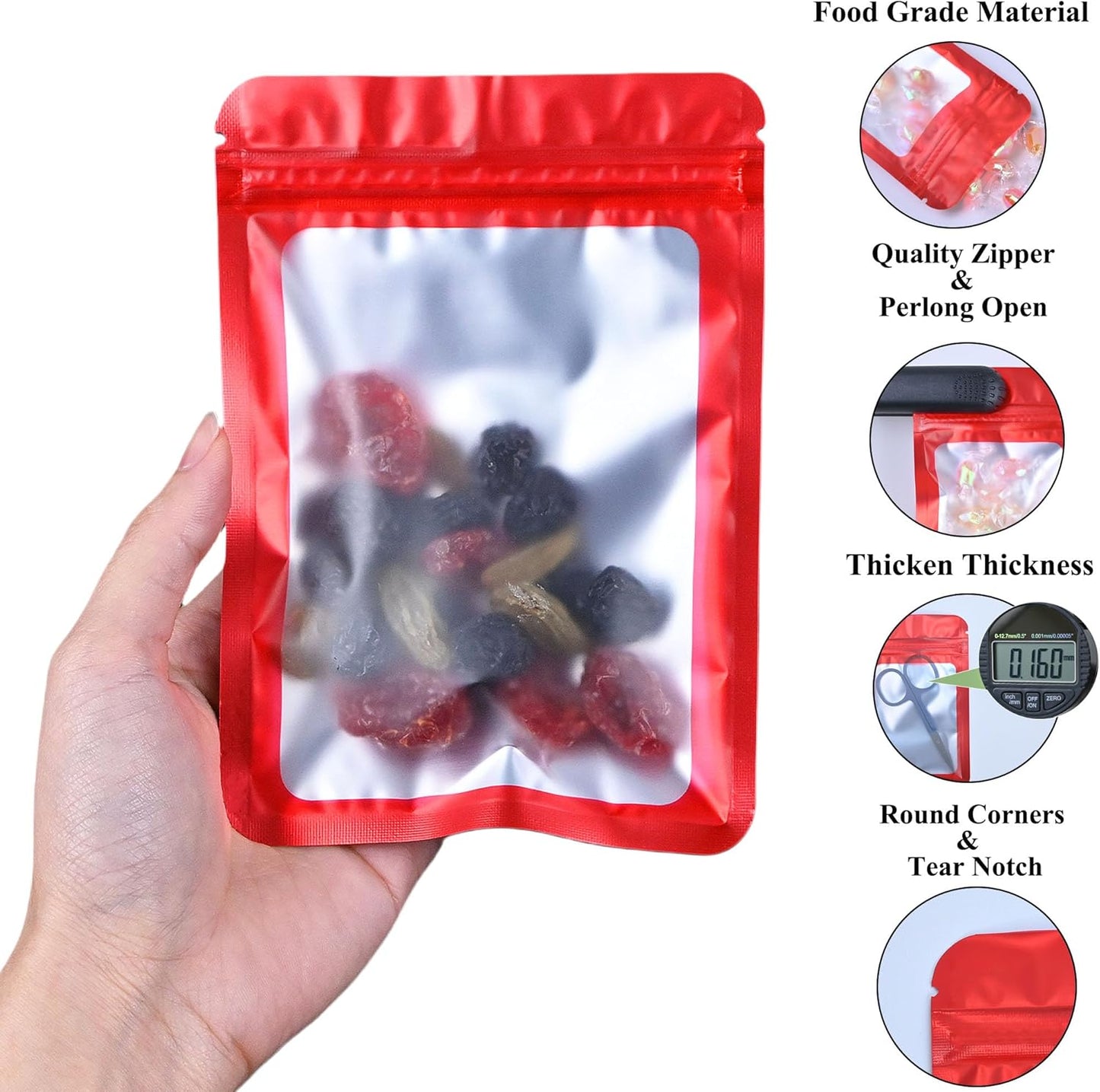 Resealable Mylar Pouch Bag Great for Office Home Party Favor Food Storage (100PCS, Red Color, 4 x 6 inch)