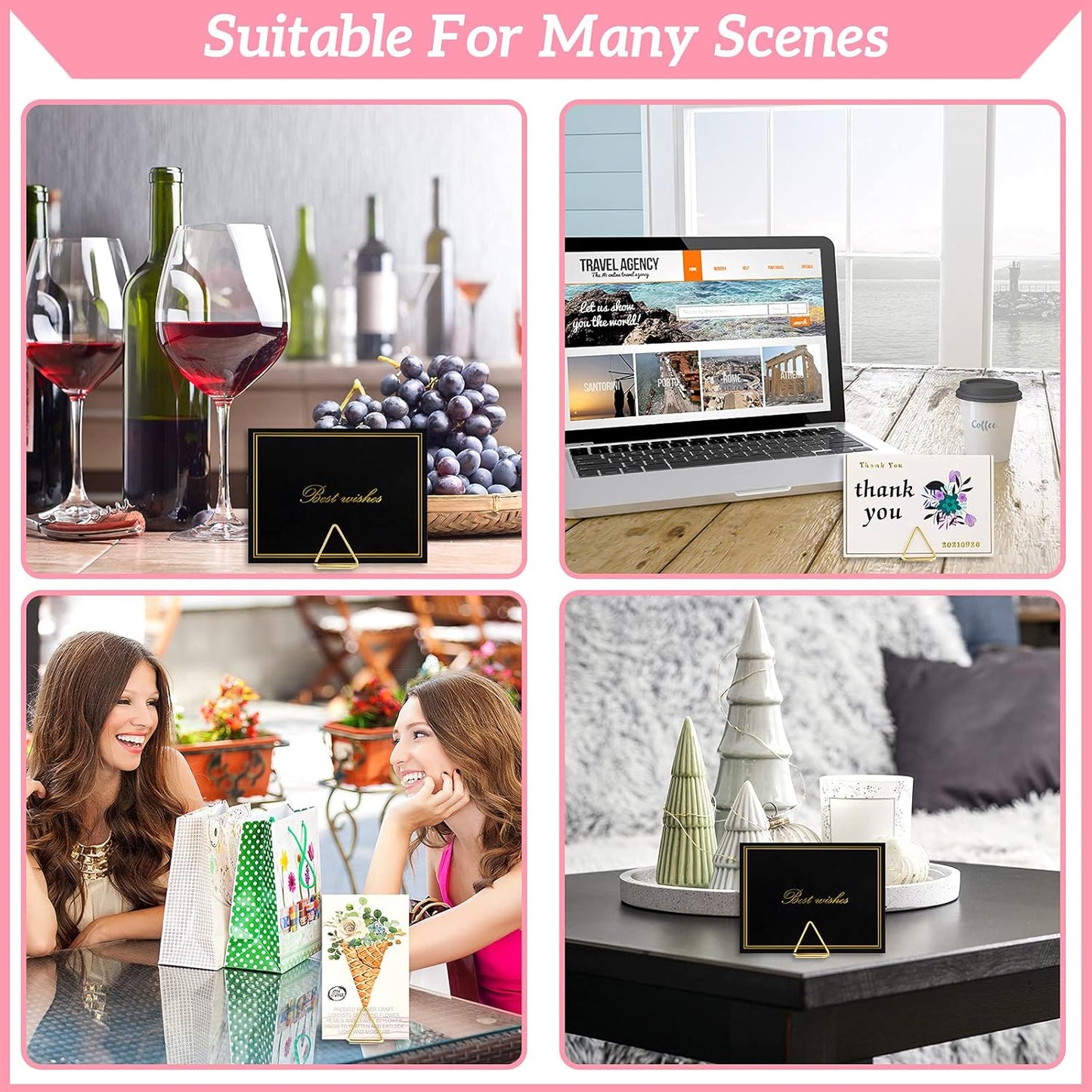 Eersida 60 Pieces Table Number Holder Place Samll Triangle Shape Name Numbers Table Photo Picture Holder Stand Clip for Wedding Baby Shower Party, Suitable for Small Card(Gold)
