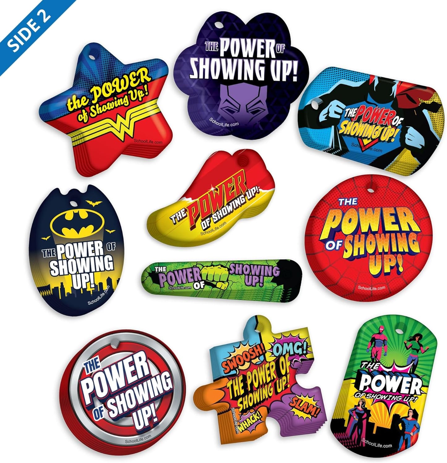 Awesome Attendance Heroes Brag Tag Value Pack to Improve Student School & Classroom Attendance: 250 Tags (25 Tags for Each Design)