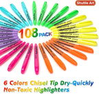 Shuttle Art 108 Pack Highlighters, Highlighters Assorted Colors Set, 6 Bright - Image 2