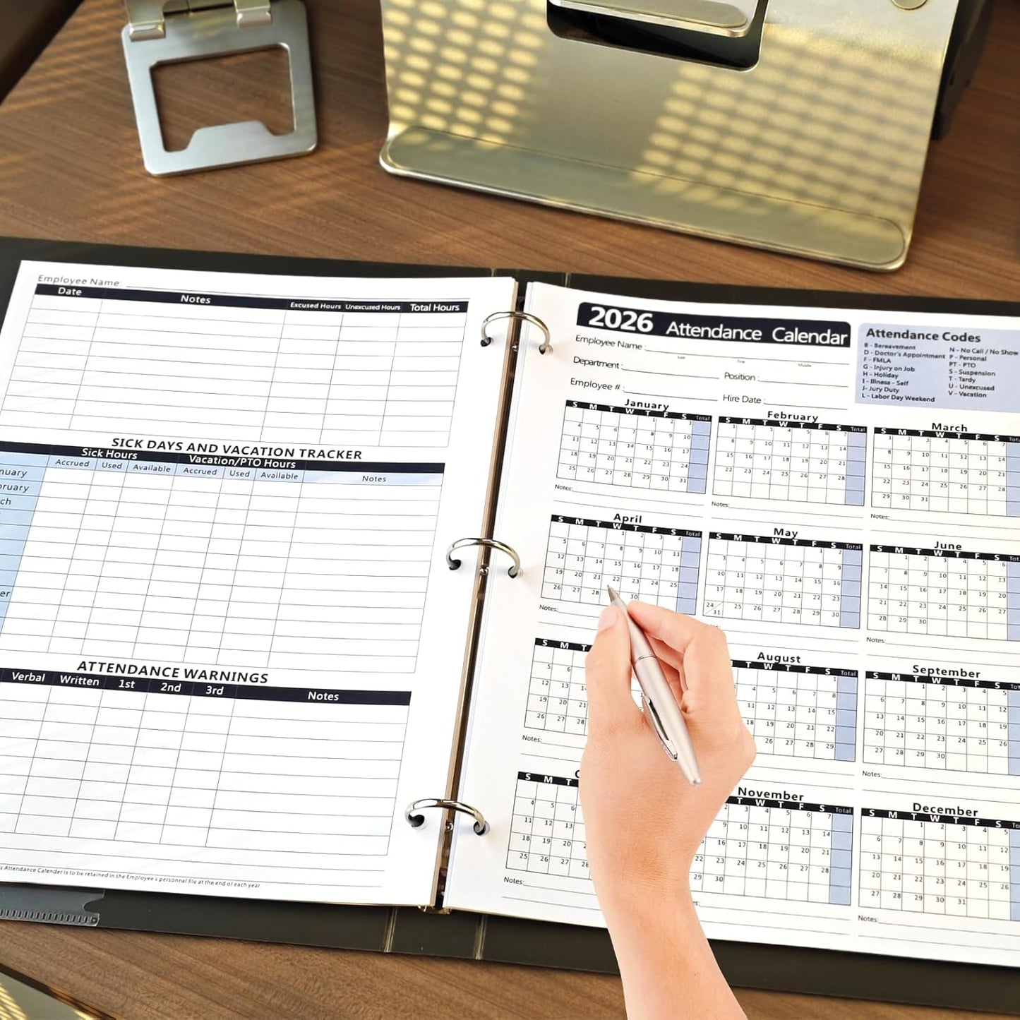 2026 Attendance Calendar (Pack of 25 Sheets) Employee Work Tracker Attendance Calendar Cards - Each sheet 8.5 X 11 100lb CardStock paper Make (25 sheets-Blue)