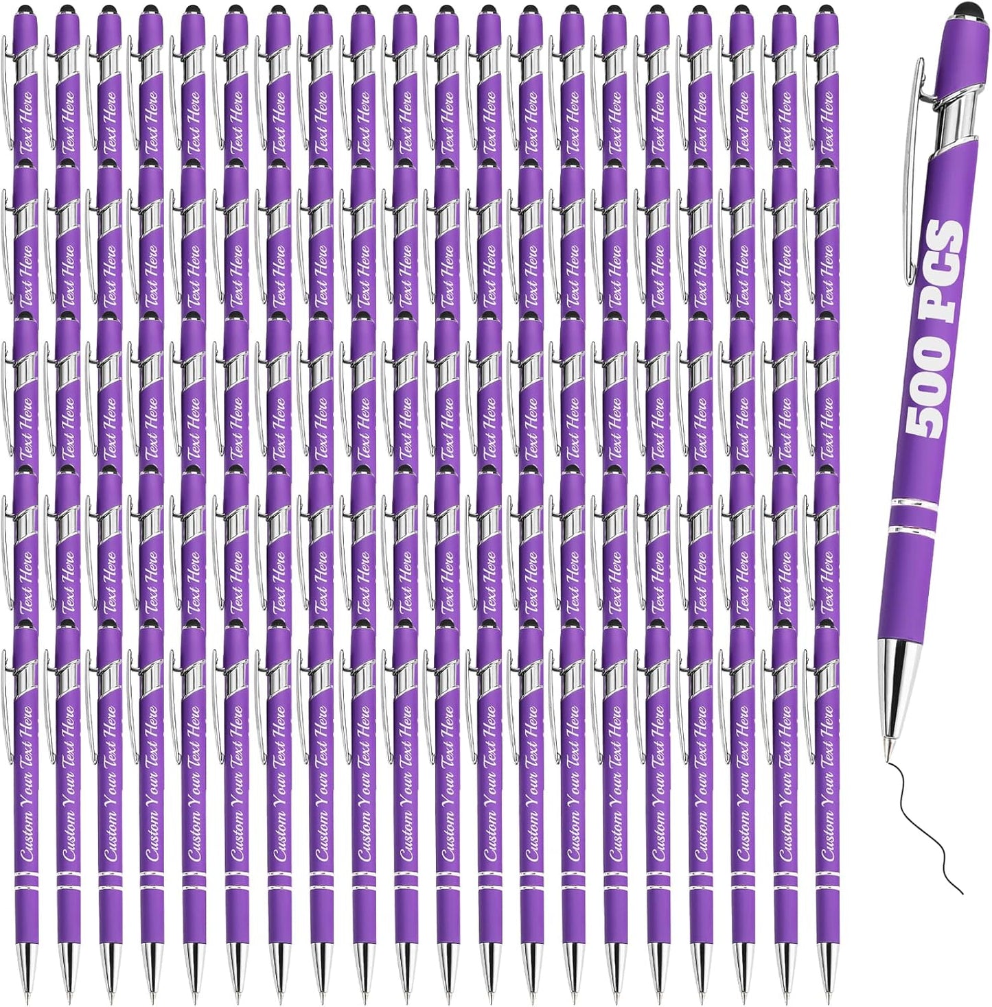 Personalized Pens Bulk 500 with Name Custom Engraving Ballpoint Pens with Stylus Tip Customized Smooth Writing Pens Personalized Gifts for Anniversary Birthday or Graduation(Purlpe,Black Ink)