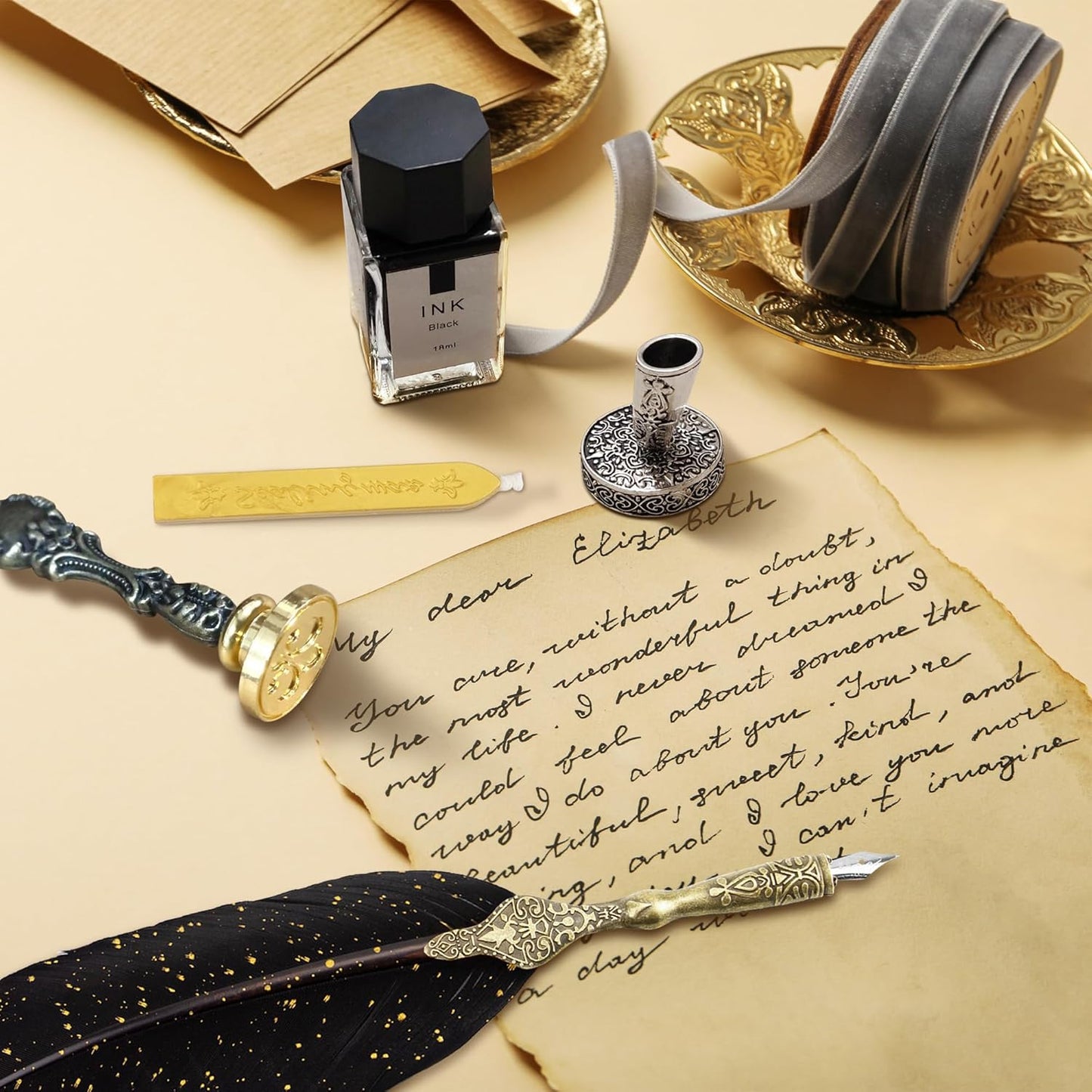 Calligraphy Pen Set - Feather Quill And Ink Set For Beginners (BlackFeather)