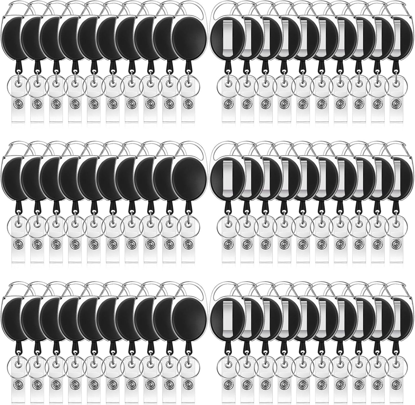 60 Pcs Badge Reels Retractable Bulk ID Badge Holders Retractable Lanyards with Carabiner Reel Clip for Keys, Badge Name Card Holder