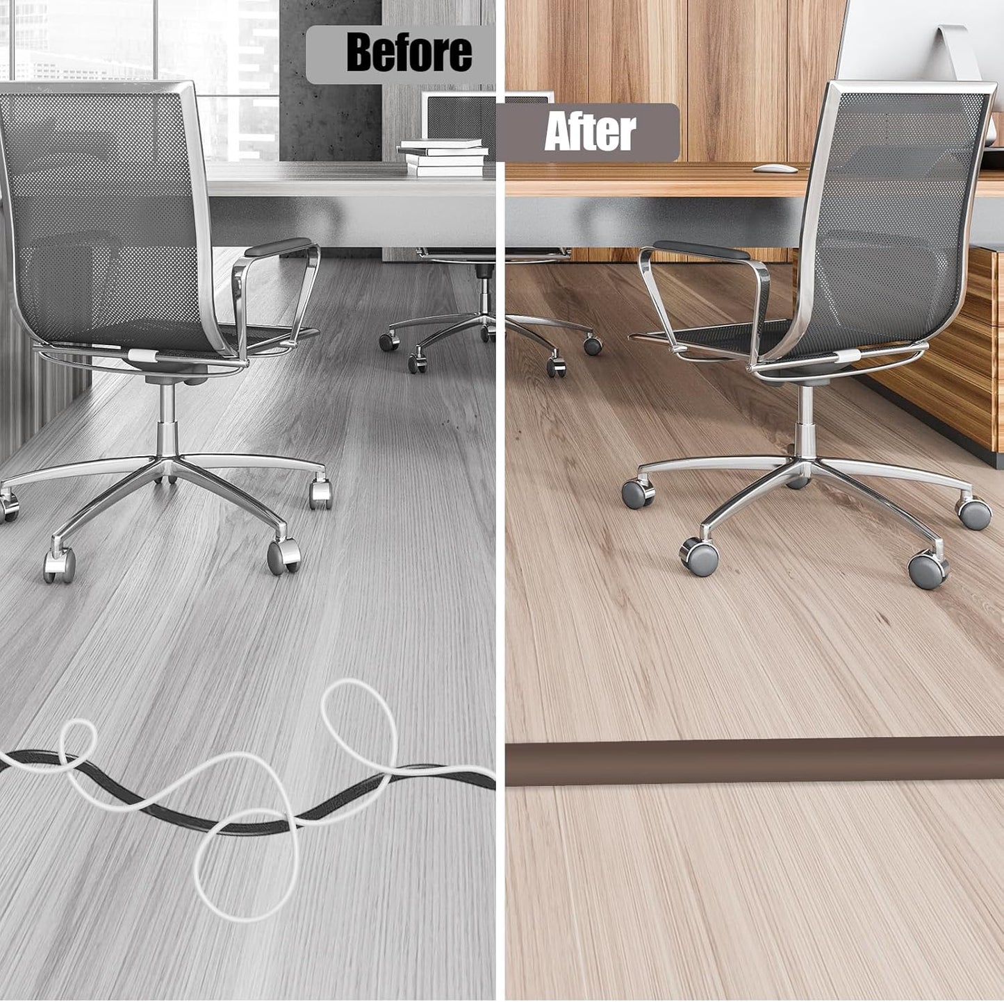 Floor Cord Cover Cable Cavity Self Adhesive Cord Hider Floor 10FT Floor Cable Management Power Cord Protector Floor Electric Cord Covers for Offices, Gym, Exhibitions (CoffeeBrown, 1.18" x 20')