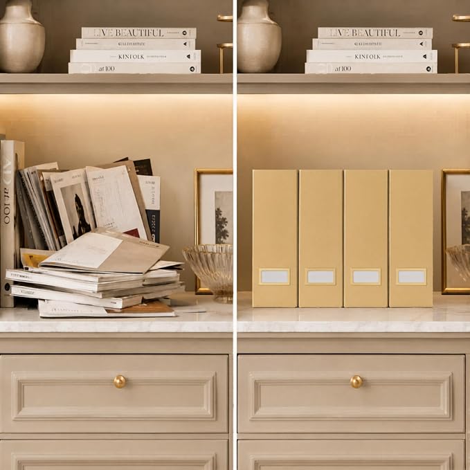 BLU MONACO | Gold Cardboard Magazine File Holder Set of 4 | Vertical Magazine - Image 9