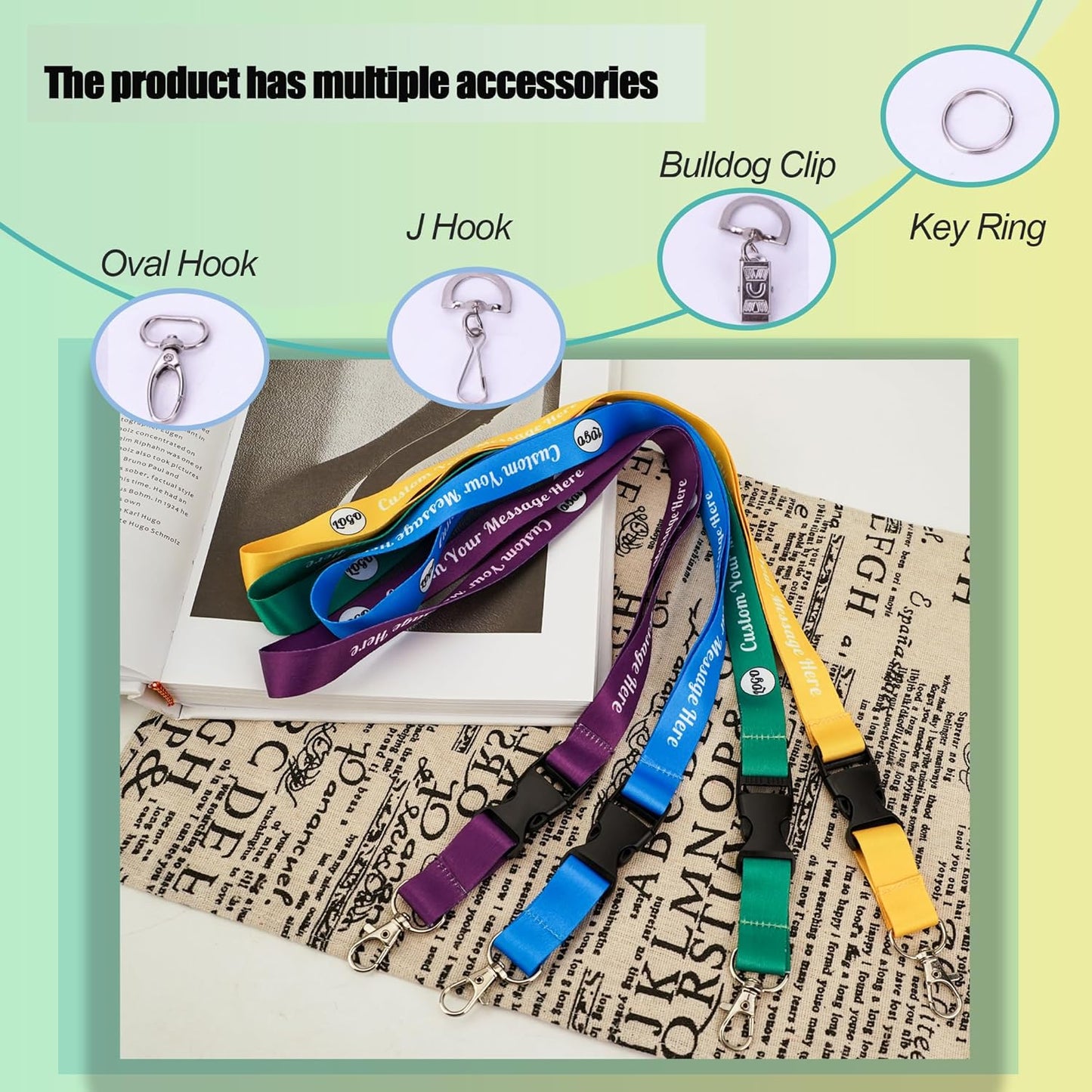 Custom Lanyards Bulk 50/100/5000PCS Custom Breakaway Lanyards with Text/Logo/Photo/Name, Personalized Neck Strap ID Badge Lanyard for Office Keys School Events, Quick Customization