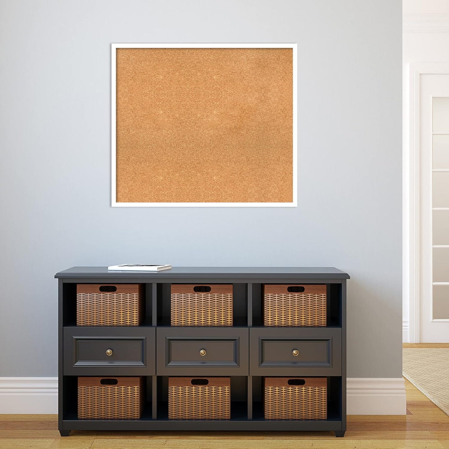 Amanti Art Natural Cork Board for Wall, 29x33 Vision Board with White Frame, Large Corkboard Office Decor for Home Organization, Modern Corkboard Pinboard to Display Items for Home Organization in