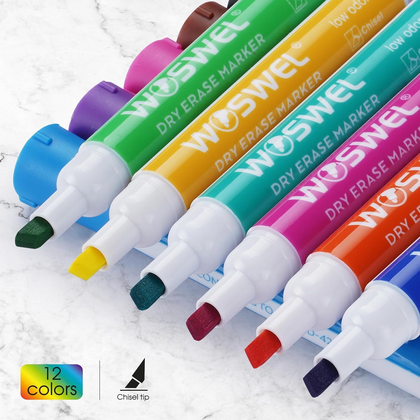 Dry Erase Markers, 60 Bulk Pack, 12 Assorted Colors Chisel Tip Whiteboard Markers, Chisel Point Low Odor Dry Erase Markers