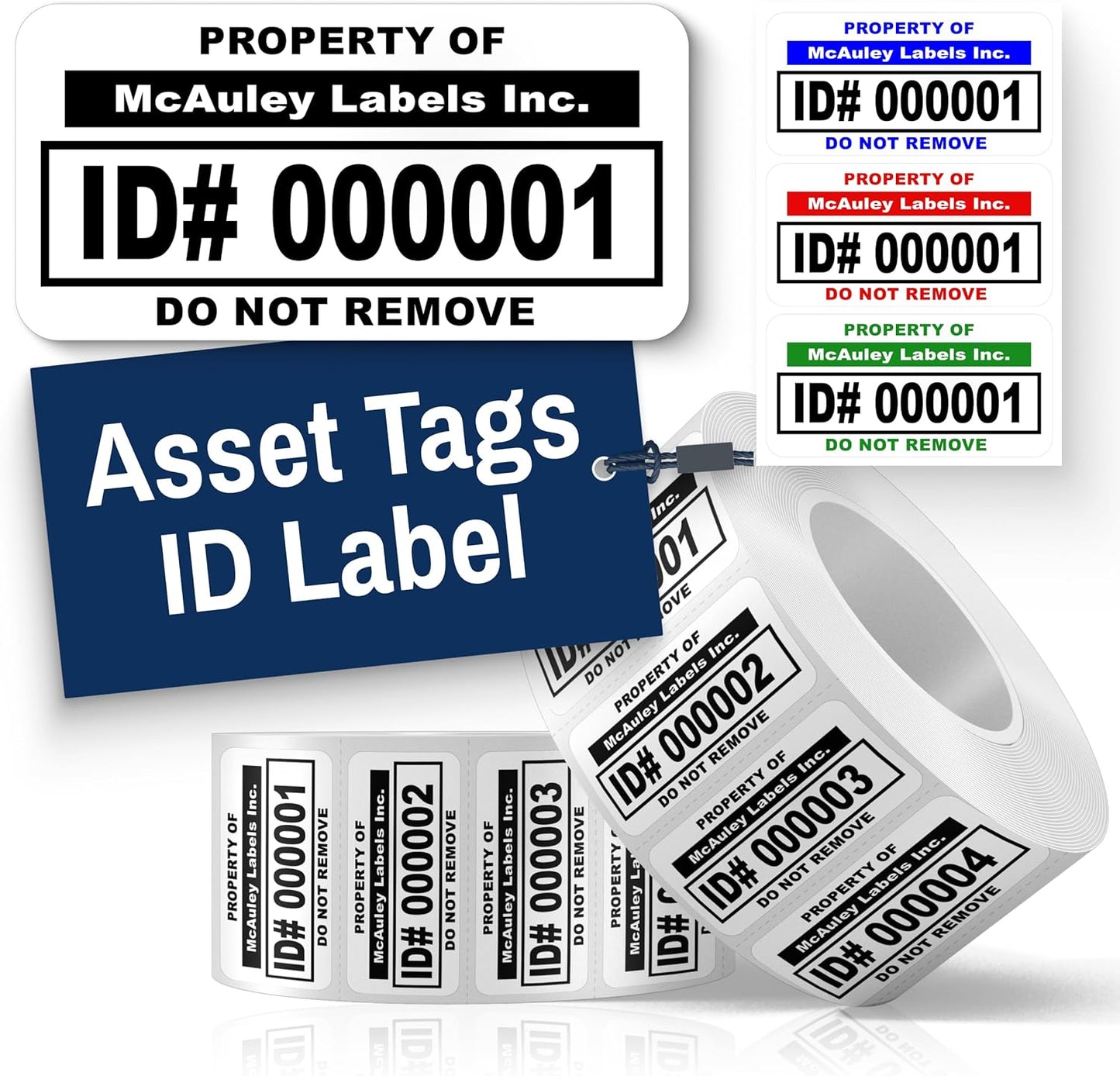 McAuley Labels Custom Asset Tags for Equipment - Numbered, Permanent Acrylic Adhesive, Semi-Gloss White Polyester - ID Label - 1.5x0.75 Inches
