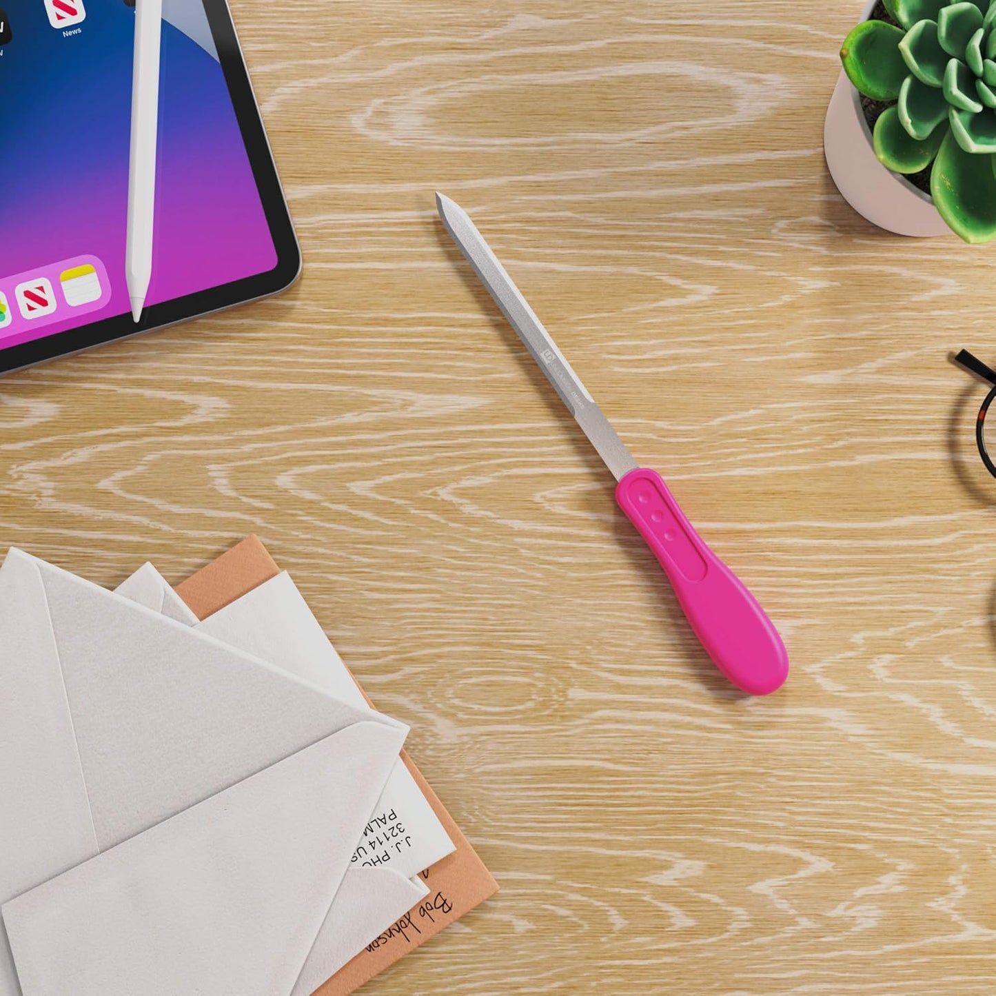 Uncommon Desks Office Letter Opener - Stainless Steel Knife-Edge Blade, Ergonomic Grip Handle (Mixed Colors, 6 Pieces)