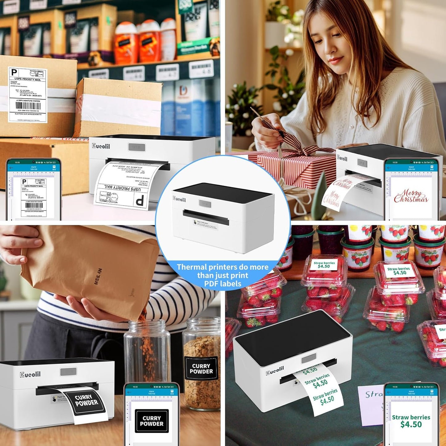 Bluetooth Thermal Label Printer Compatible with Android、iPhone、Windows＆Mac,Maximum Support 4×6 Thermal Label Paper,Widely Used for Home＆Small Businesses and Shipping Label