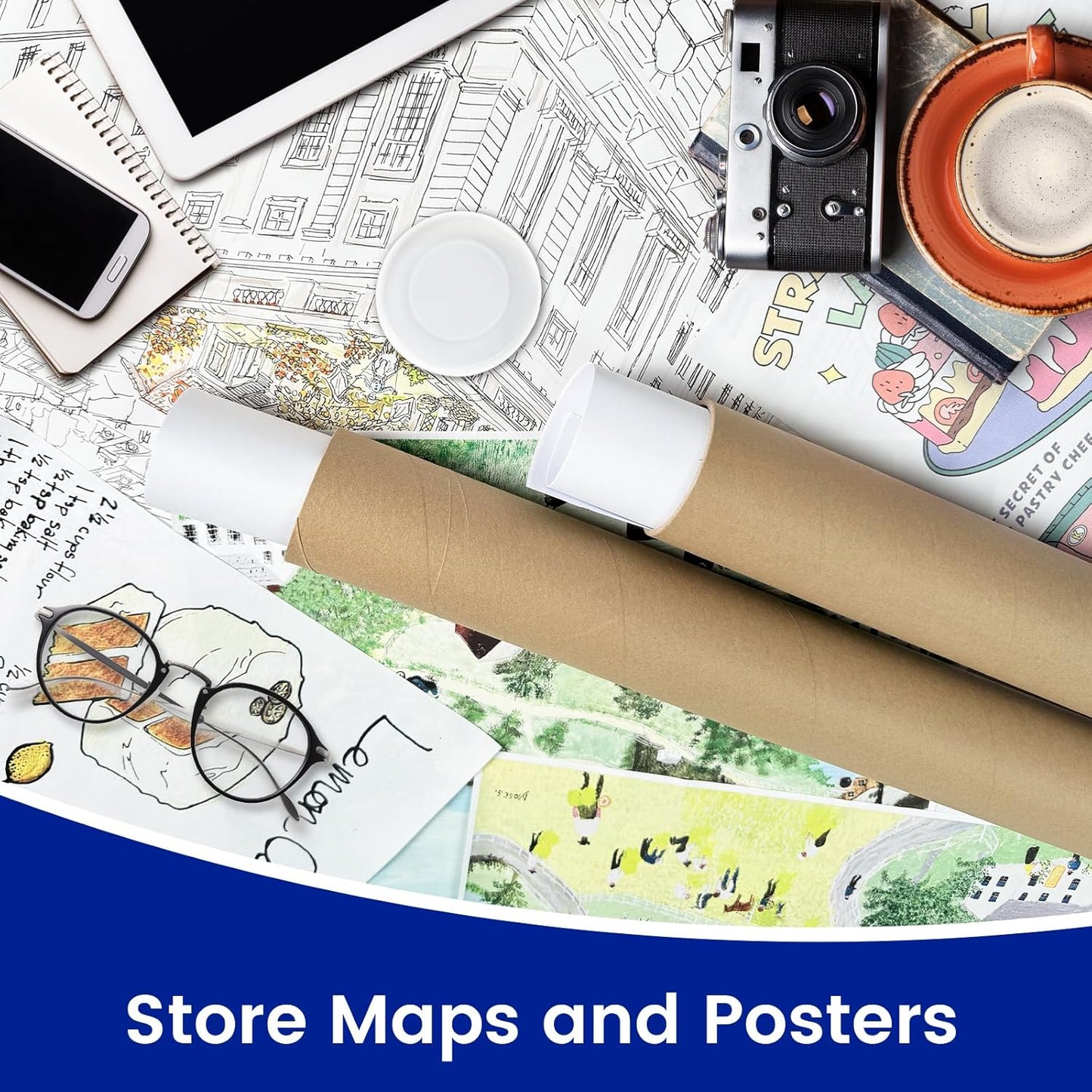 4-Pack Mailing Tubes with Caps, Paper Cardboard Storage Tubes for Shipping, Prints, Documents, Crafts & Golf Clubs (4in*35in, 3in*35in)