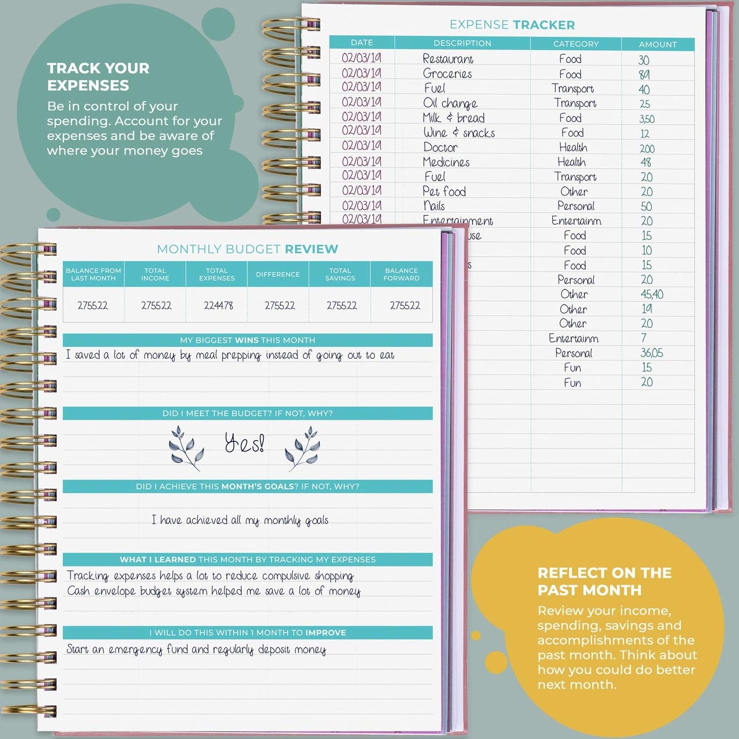 Clever Fox Budget Planner & Monthly Bill Organizer with Pockets. Expense Tracker, Budgeting Journal & Financial Book. Large, 8x9.5" (Rose Gold)
