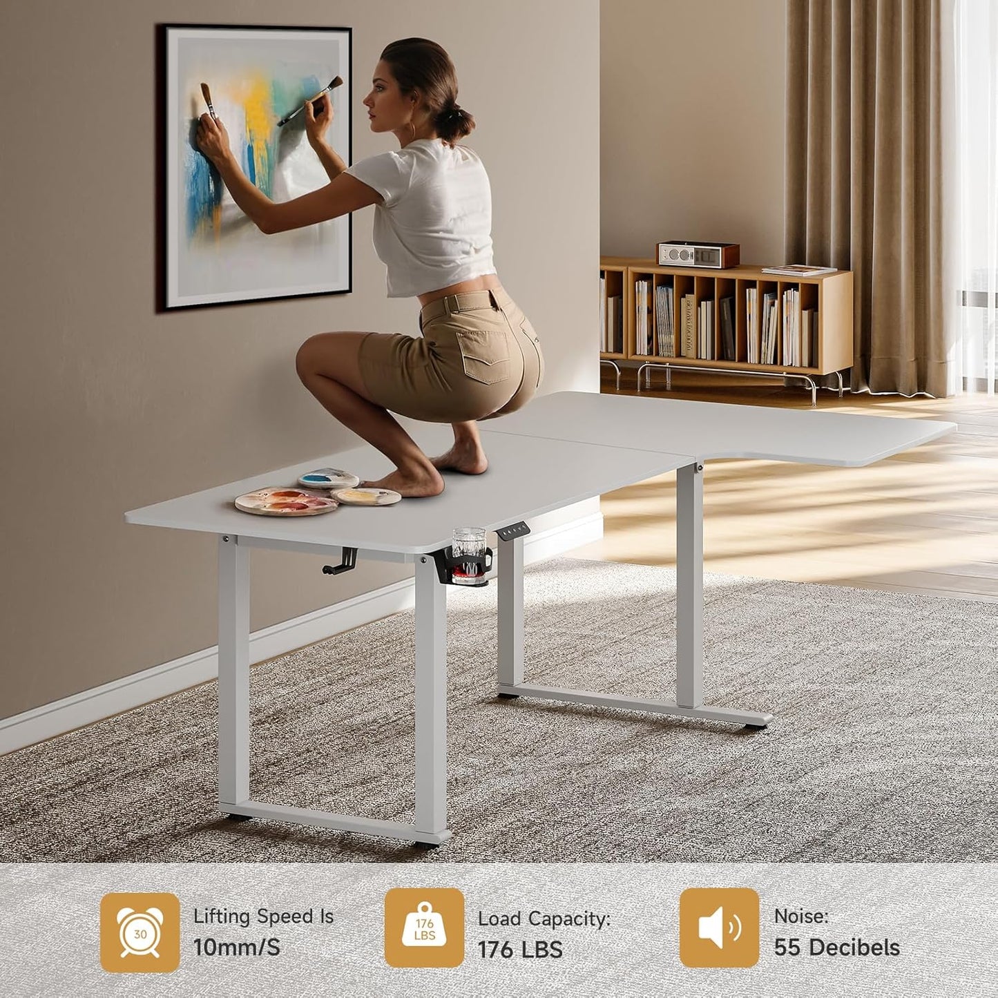 L Shaped Standing Desk, 63x43 Inches Electric L Stand Up Desk with 4 Legs, Dual Motor and Memory Controller, Adjustable Height from 28-46 Inches for Home and Computer Workstation, White