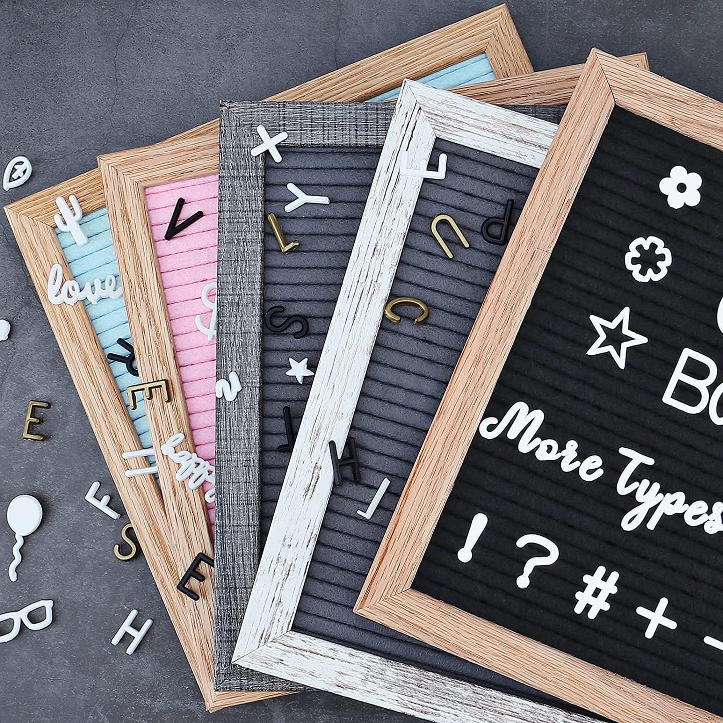 Felt Letter Board 12x16 Inch Rustic Wood Frame,Pre Cut & Sorted 725 Letters with Stand, Dark Grey Changeable Letter Boards Message Board Sign, Classroom Decor Farmhouse Wall Decor Sign Board