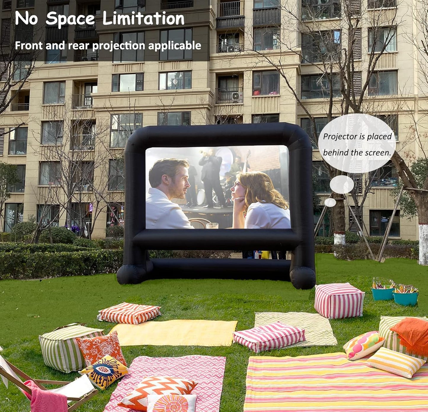 HuaKastro 14 FT Inflatable Projector Screen – One-Piece Design, Easy Setup Blow-Up Movie Screen with Quiet Fan, Ideal for Outdoor & Indoor Movie Nights, Backyard Events, and Parties (Stable Base)