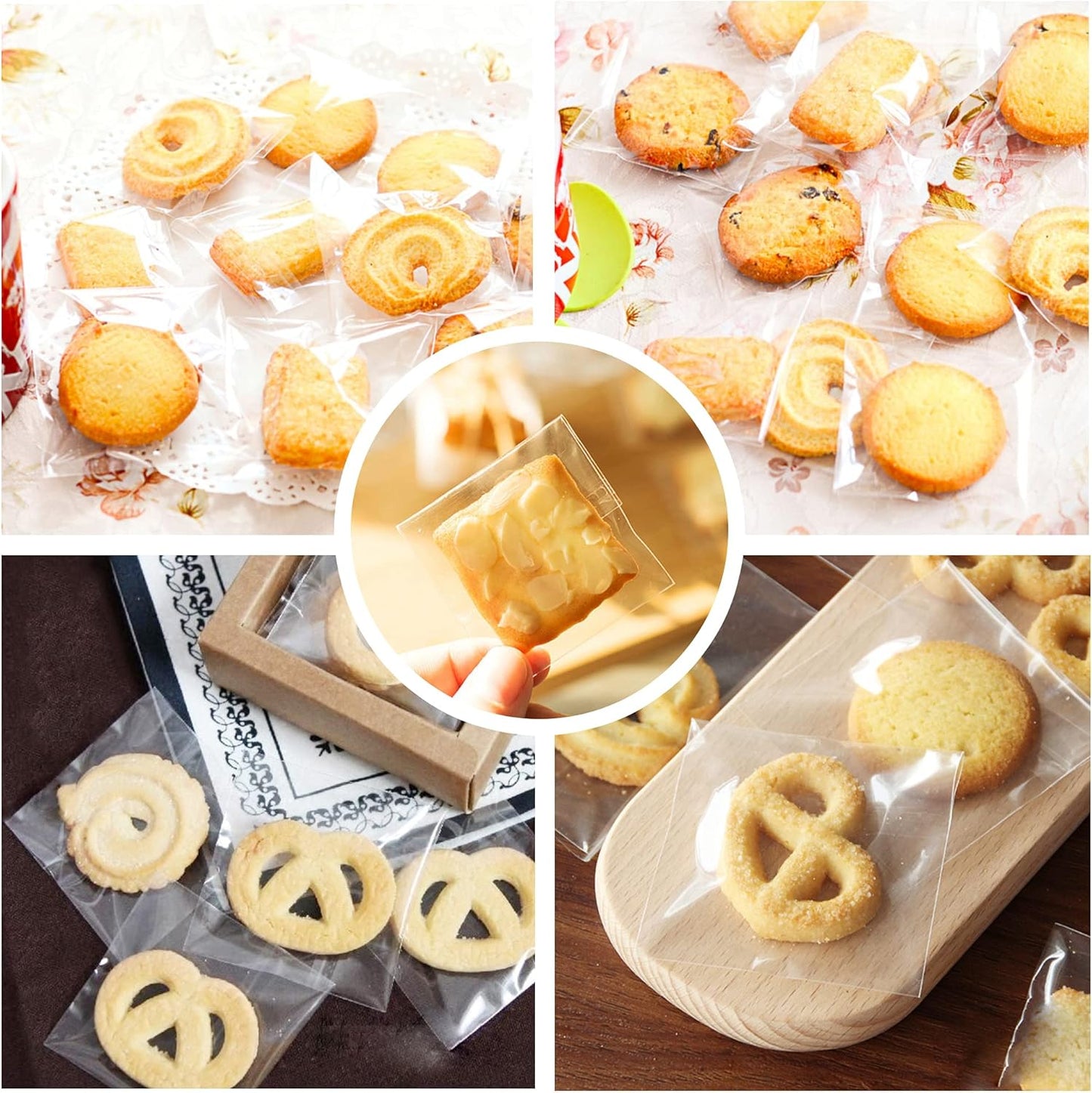 300-Pcs 1.5" x 2" Small Cello Bags - Self-Sealing Plastic Bags (1Mil) for Earrings, Cookie, Candy, Beads, Coins, Gifts & Decorative (12 Sizes)