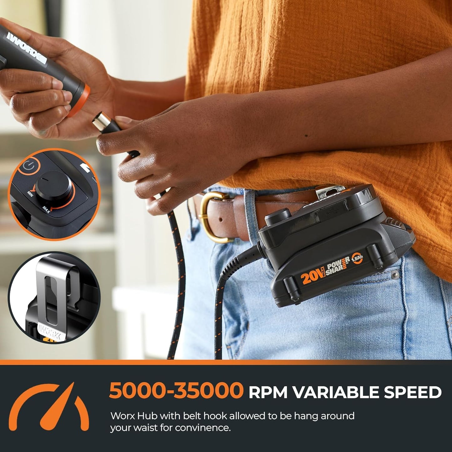 20V Cordless Rotary Tool Kit, 5000-35000 Variable Speeds, Powerful Sander, Engraver, Polisher, Mini Brushless Motor Power Carving Tool with 20 Accessories for Handmade and DIY