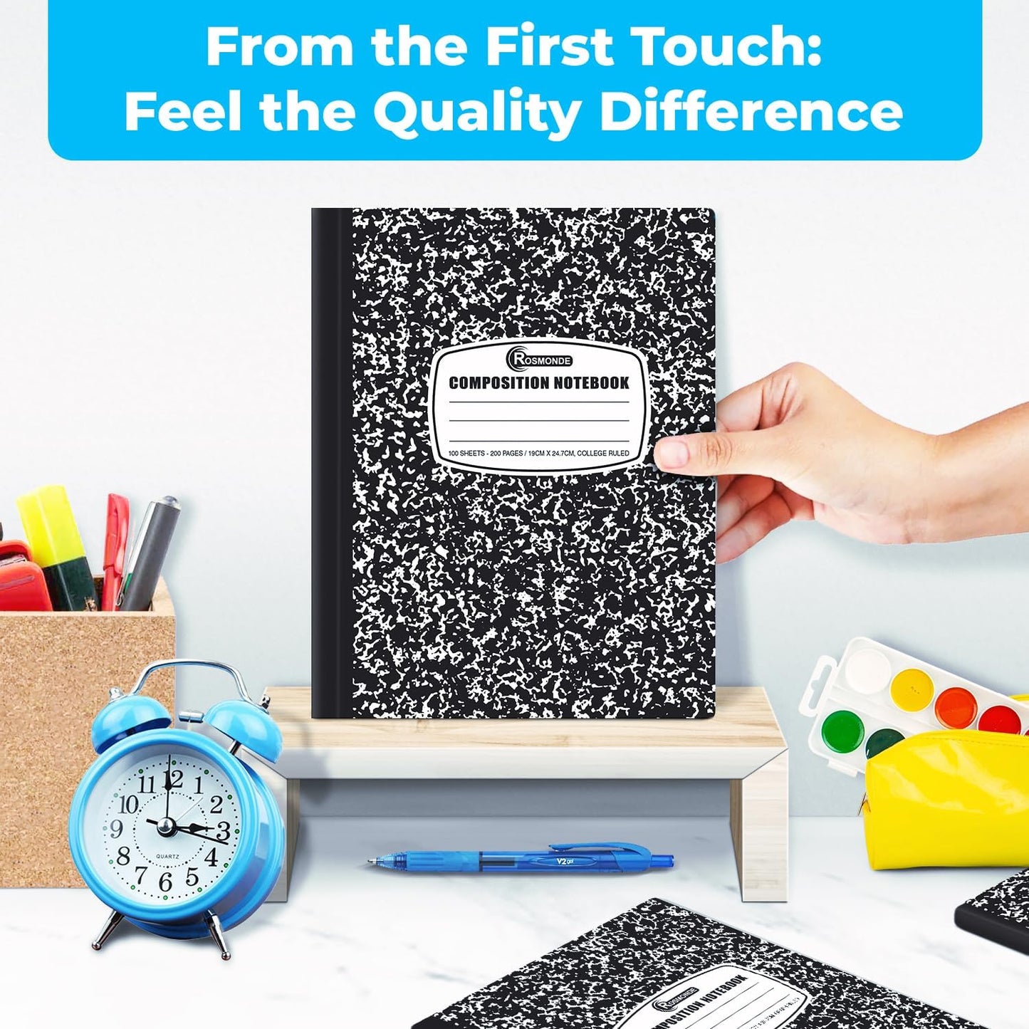 12 Pack Composition Notebook College Ruled Bulk, 200 Pages (100 Sheets), 9-3/4 x 7-1/2, Hard Cover College Ruled Notebook Bulk, Black Marble Composition Notebook College Ruled, Bulk Notebooks