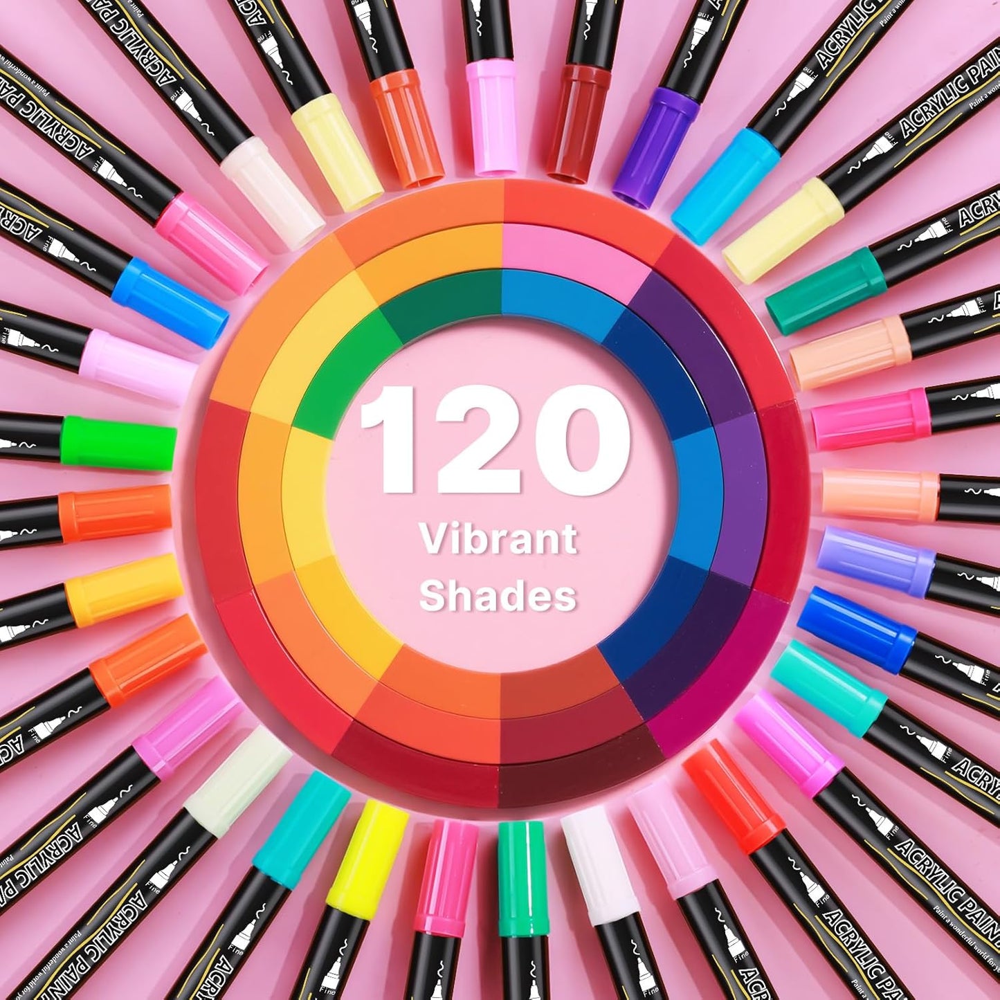 Tongfushop 120 Colors Acrylic Paint Markers, Dual Fine & Brush Tip Paint Pens with 12 Metallics, Fast-Dry, Case for Rock Painting, Canvas, Wood, Ceramic, Glass, Adult & DIY Art Supplies