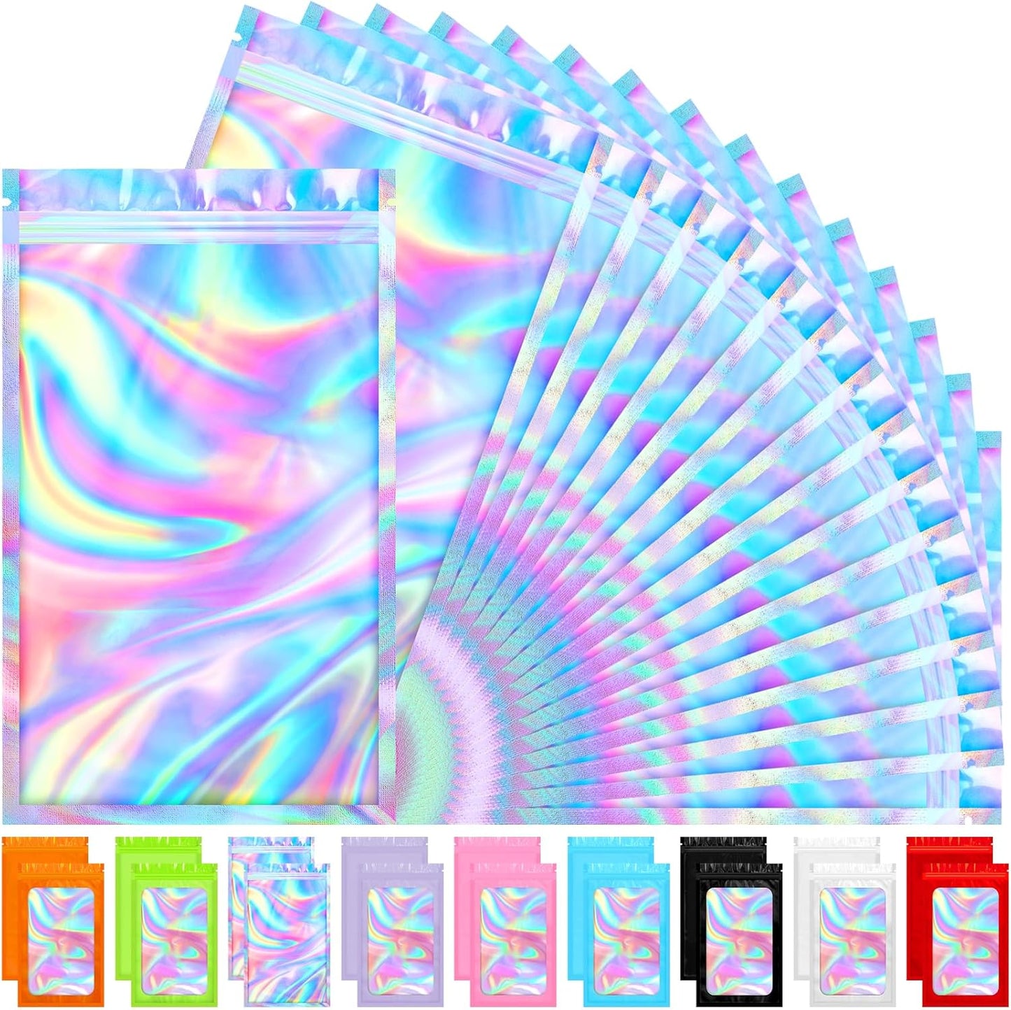 Mylar Bags, 100 PCS Smell Proof Bag, Holographic Bags, Packaging Bag (5.5x7.9 Inch)