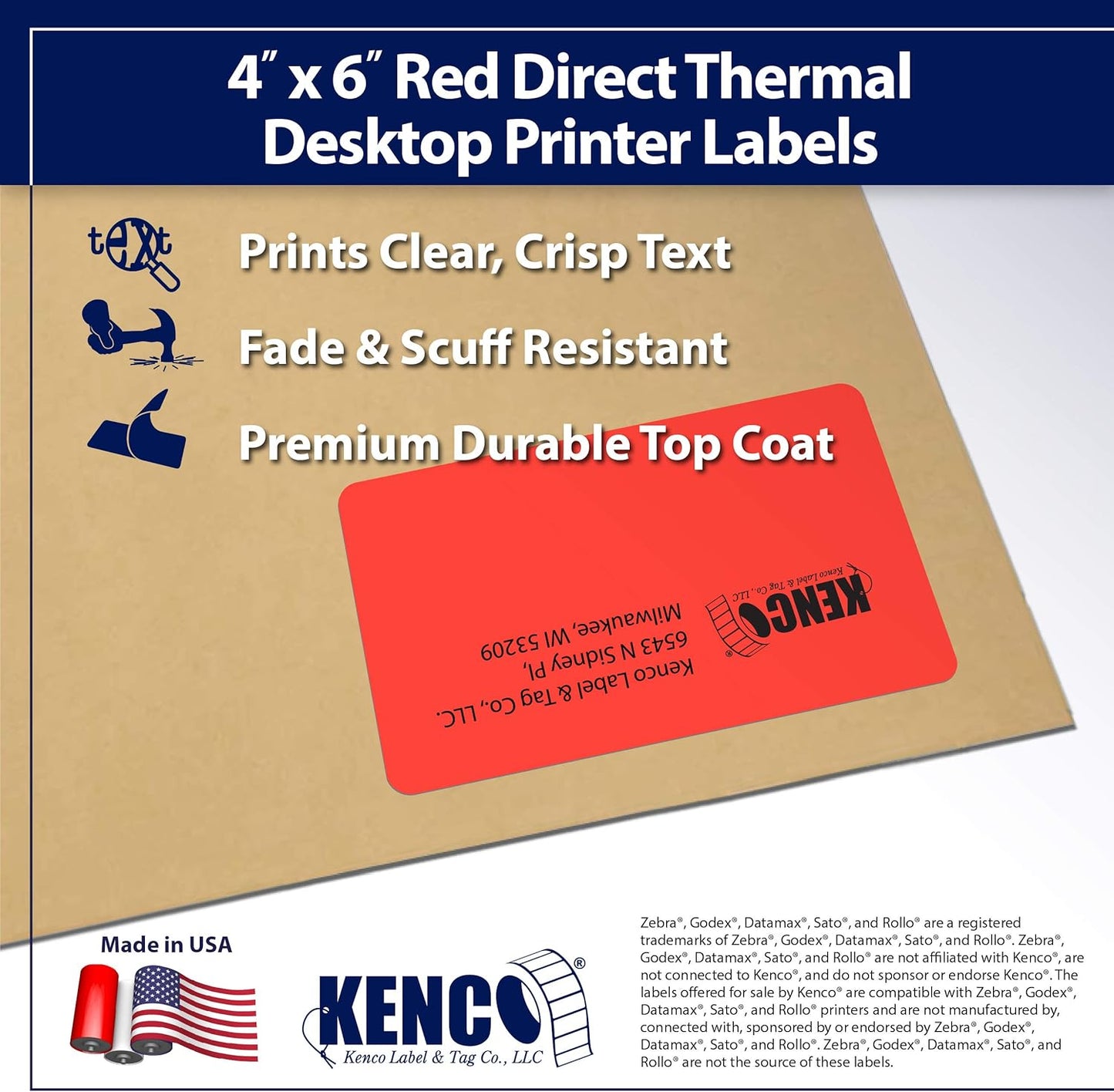 4" X 6" Direct Thermal Perforated Stickers Labels for Shipping Labels, Inventory, and Color Coding - Compatible with Zebra, Rollo, Godex and More (Red, 6 Rolls)