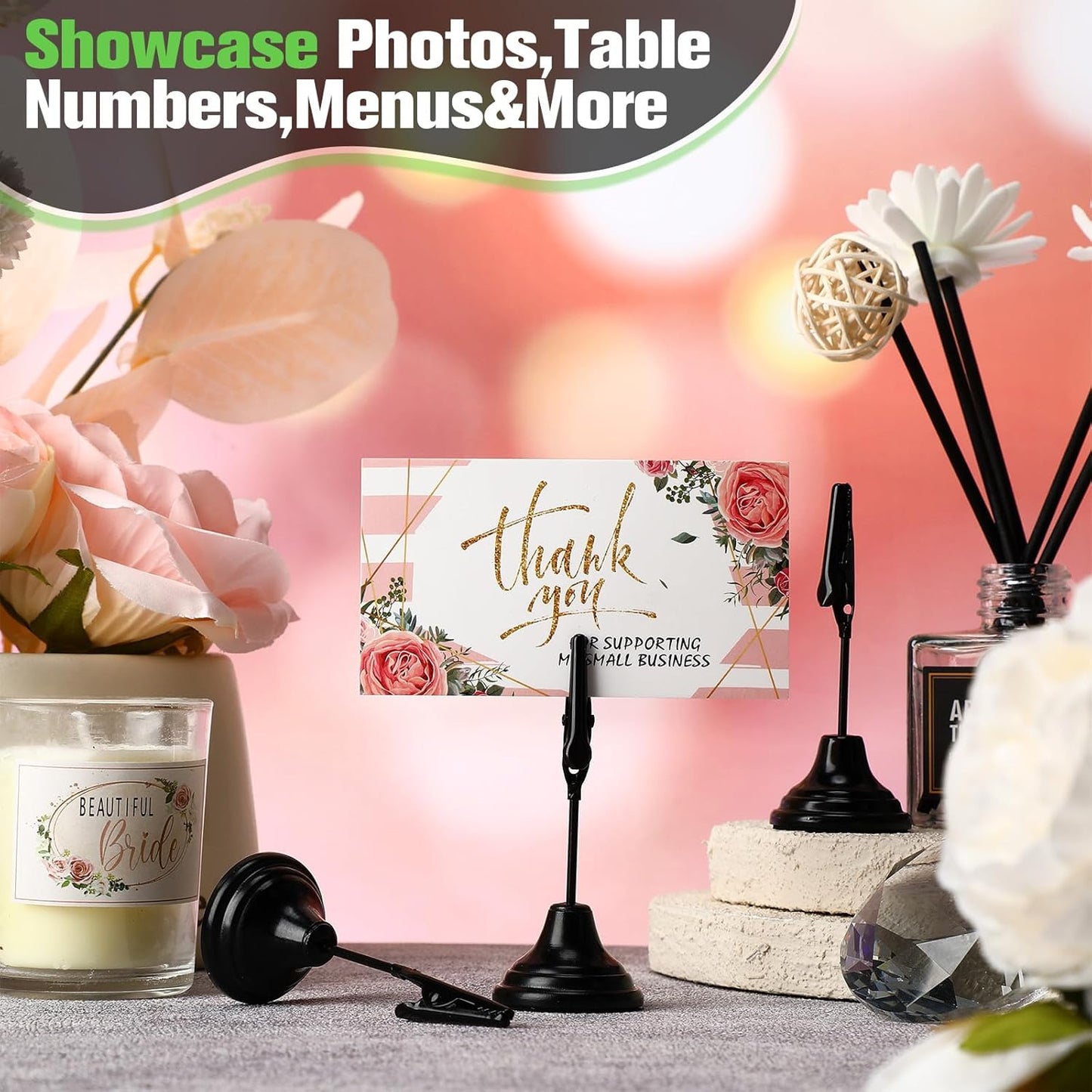 12 Pcs Table Number Holders 3 Inch Place Card Holder with Alligator Clip Metal Table Card Holders Table Number Stands Table Sign Holders for Photos, Food Signs, Birthdays, Weddings (Black)