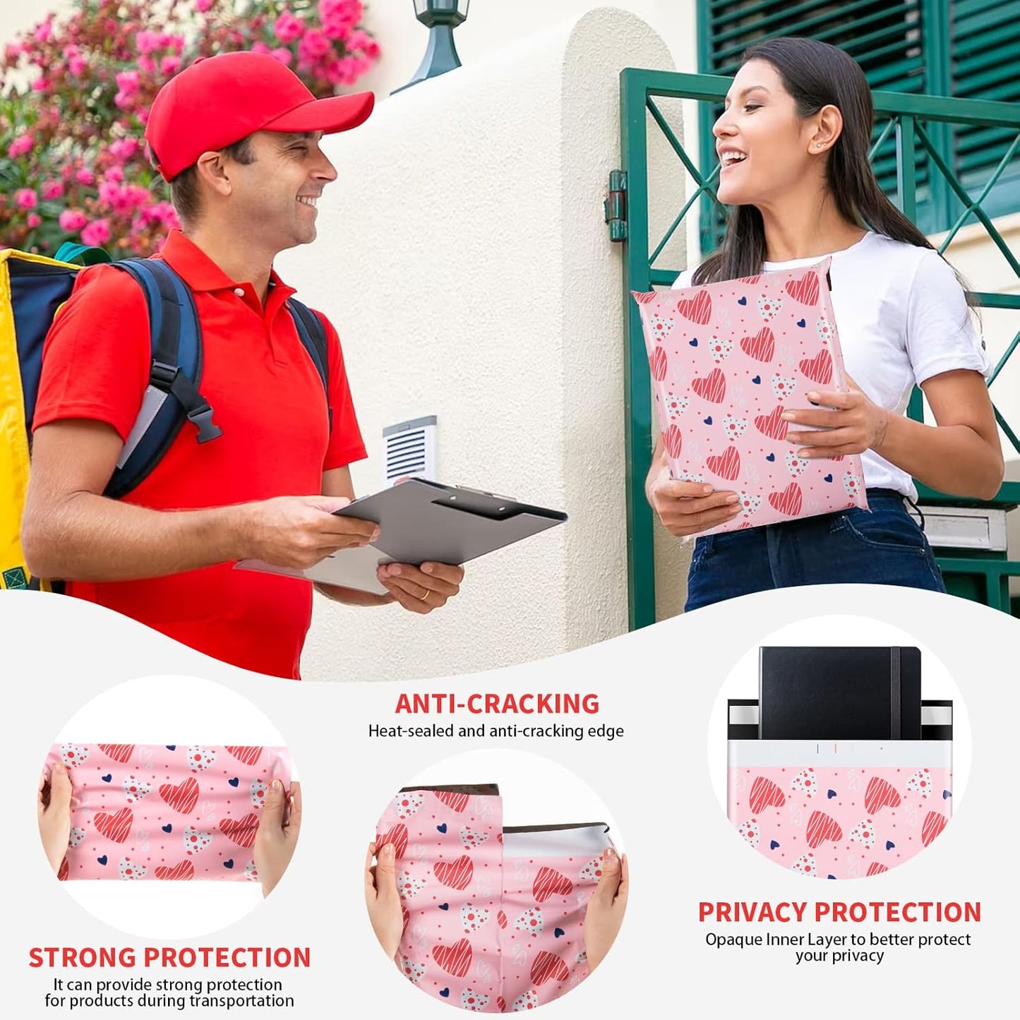 Oududianzi Poly Mailers 6X9, 50Pack Shipping Bags, Fashion Shipping Envelopes, Plastic Packaging Bags, Self-Seal Polymailers, Mailing Poly Bags for Business, Clothing (Simple Love)